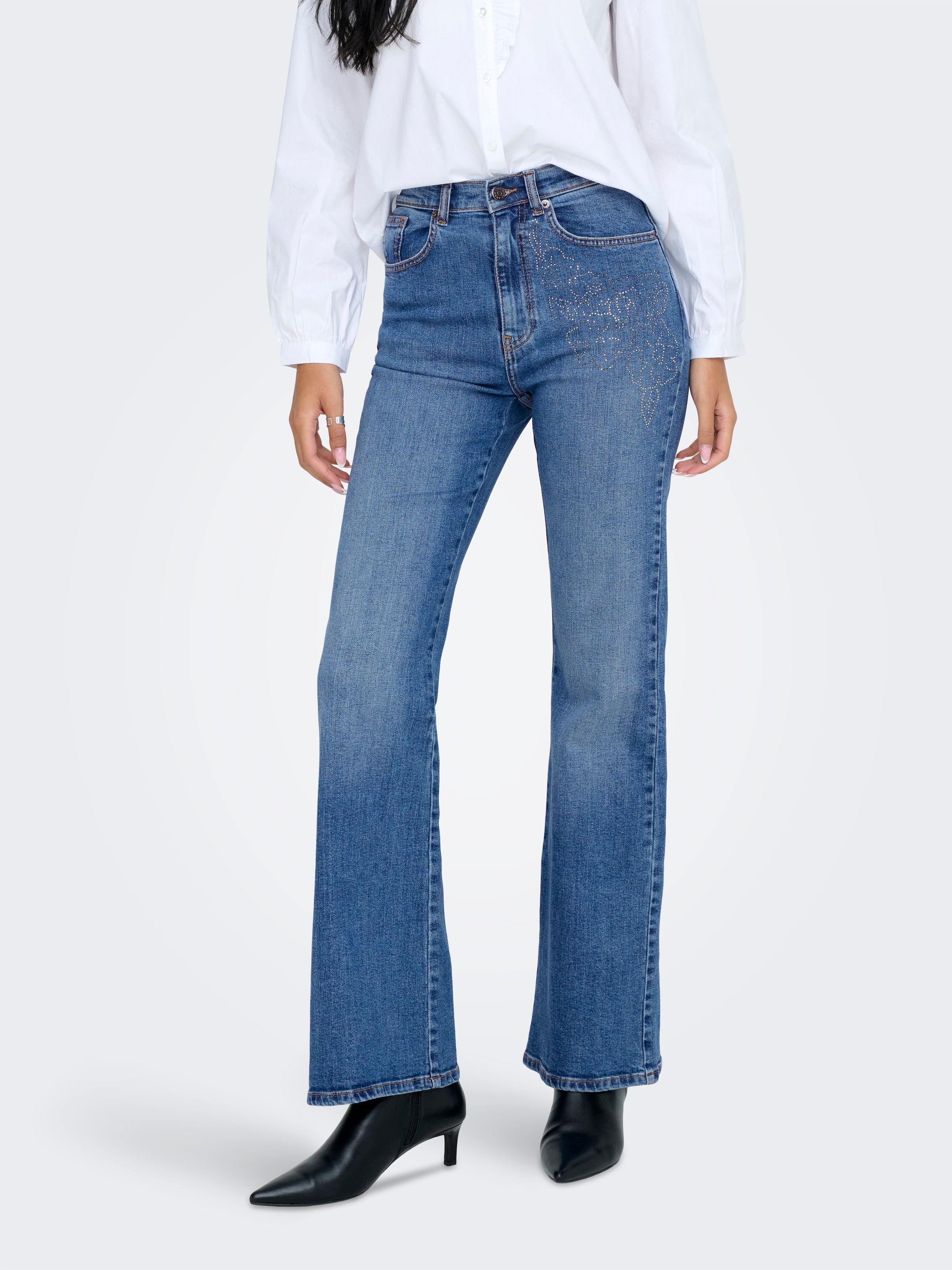 ONLY Bootcut-Jeans "ONLJUICY HW FLARE RHINESTONE DNM AZG" mit dezenter Verz günstig online kaufen