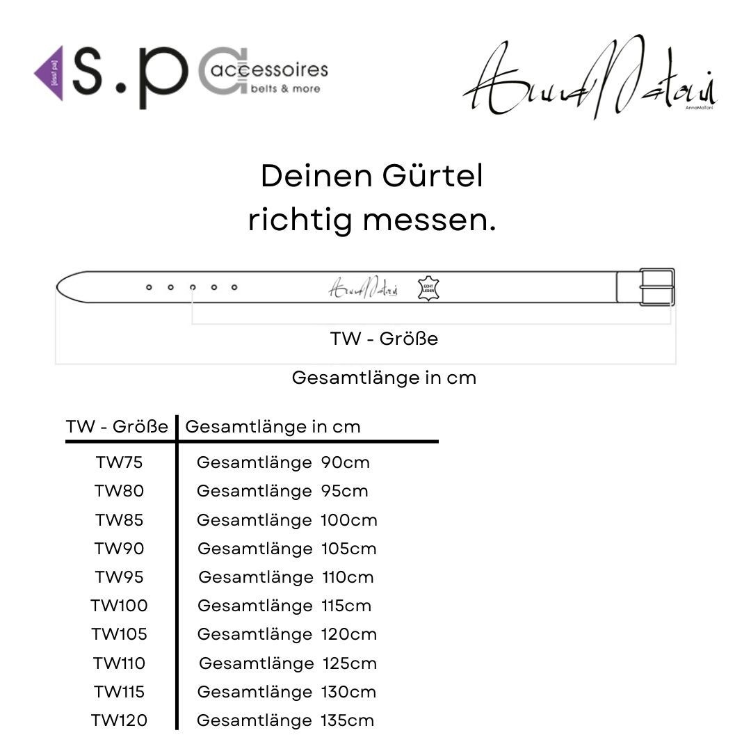 Ledergürtel ANNAMATONI "AnnaMatoni Damen Ledergürtel in hochwertigem Velour Leder 3cm", Damen, Gr. TW90 - 105cm Gesamtlänge, schwarz 790, 100% Leder, Gürtel Ledergürtel 6