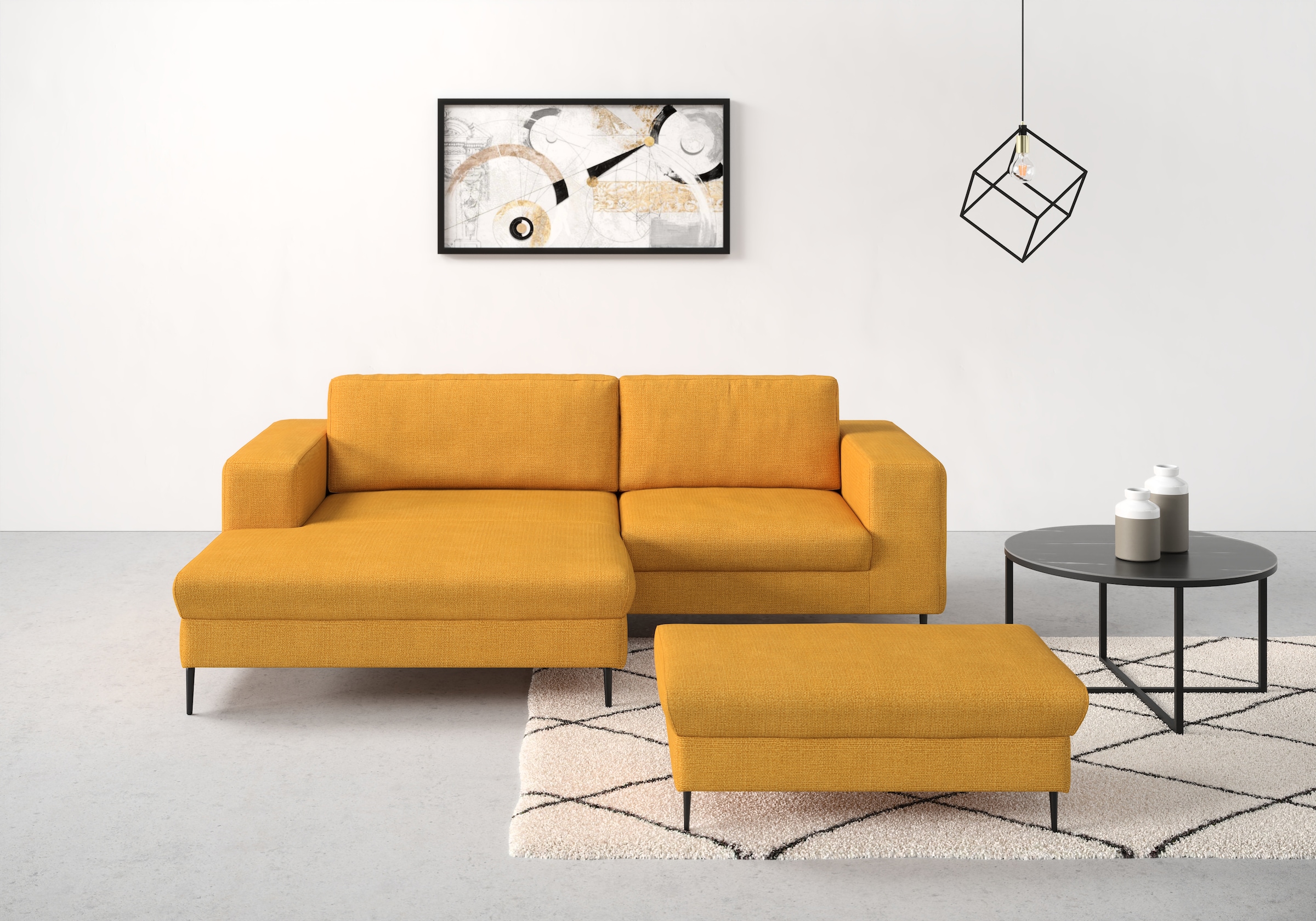 DOMO collection Ecksofa "Modica kompakt und elegant, Breite 244, L-Form" Auch in Cord, Fußhöhe passend für gängige Saugroboter
