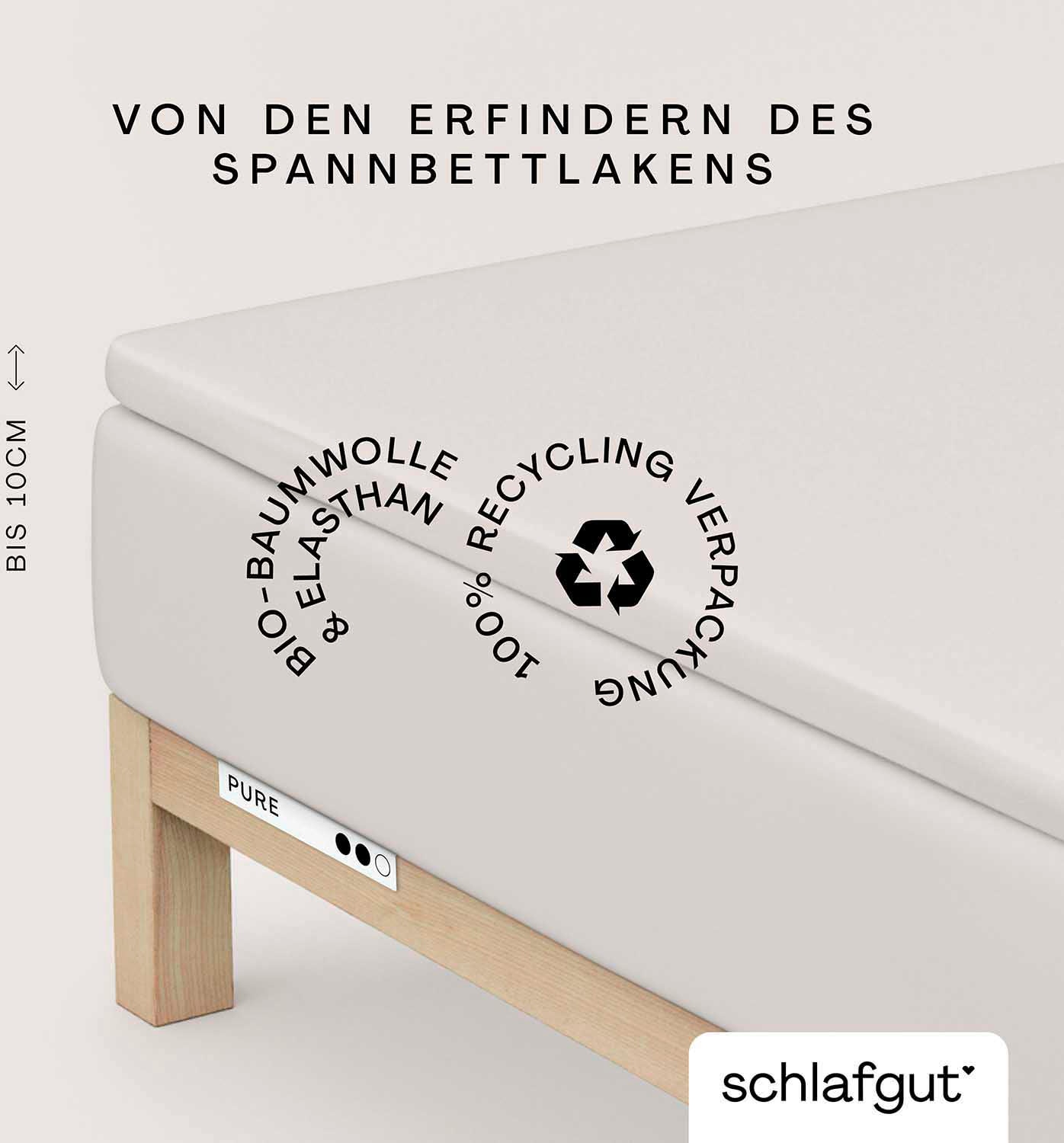 Schlafgut "PURE TOPPER Bio-Baumwolle mit Elasthan 170 g/m² für Topper bis 10 cm" PREMIUM Laken für Matratzen bis 10 cm Höhe, dehnbar, blickdicht