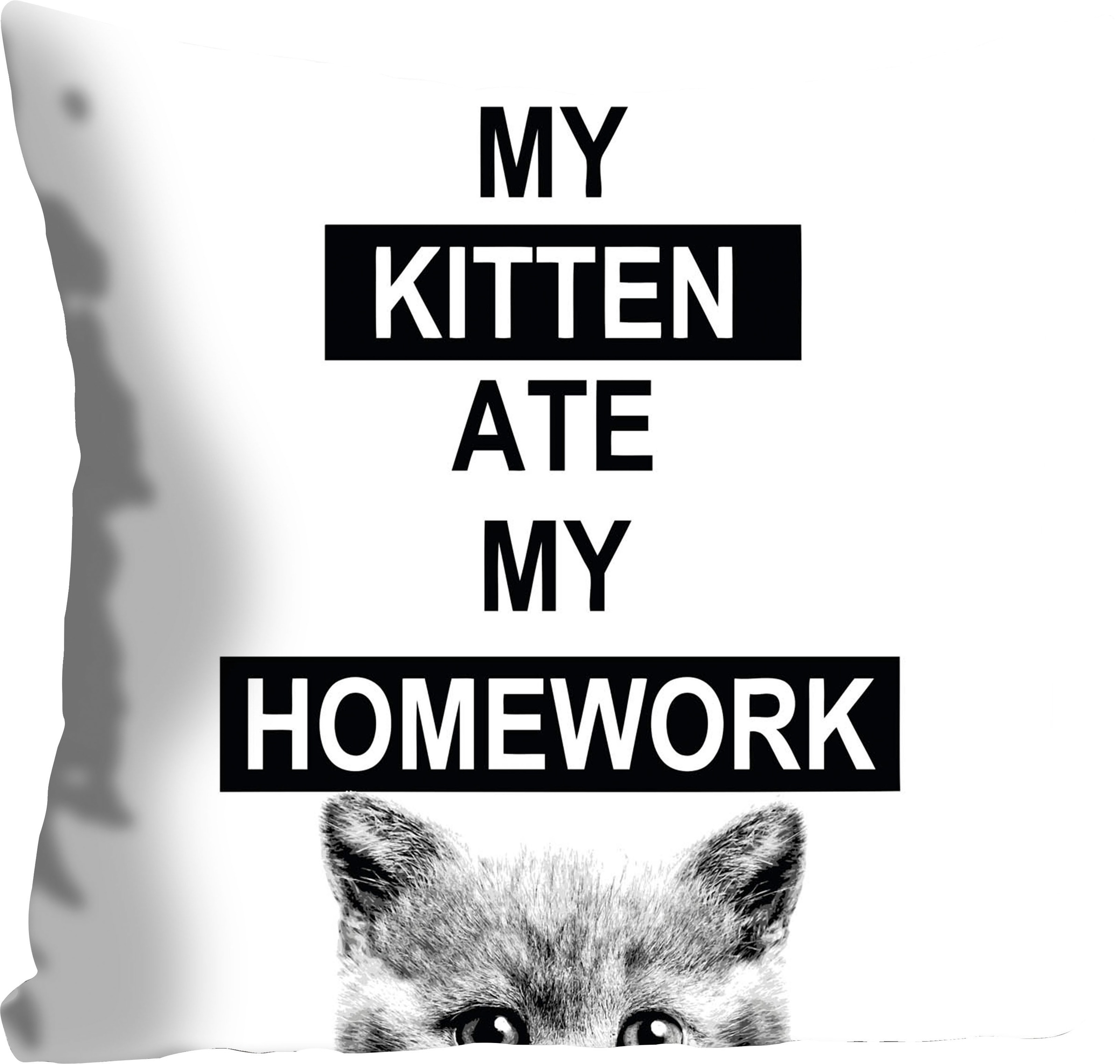 queence Dekokissen "My Kitten ate my Homework" mit Schriftzug und Kätzchen, günstig online kaufen