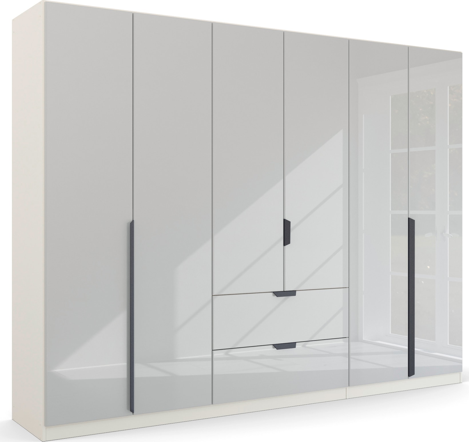 rauch Drehtürenschrank "Kleiderschrank Schrank Garderobe Ankleide MODERN BY QUADRA SPIN" Breiten: 181/226/271 cm, Höhe 210 cm, mit hochwertiger Glasfront und Stangengriff MADE IN GERMANY