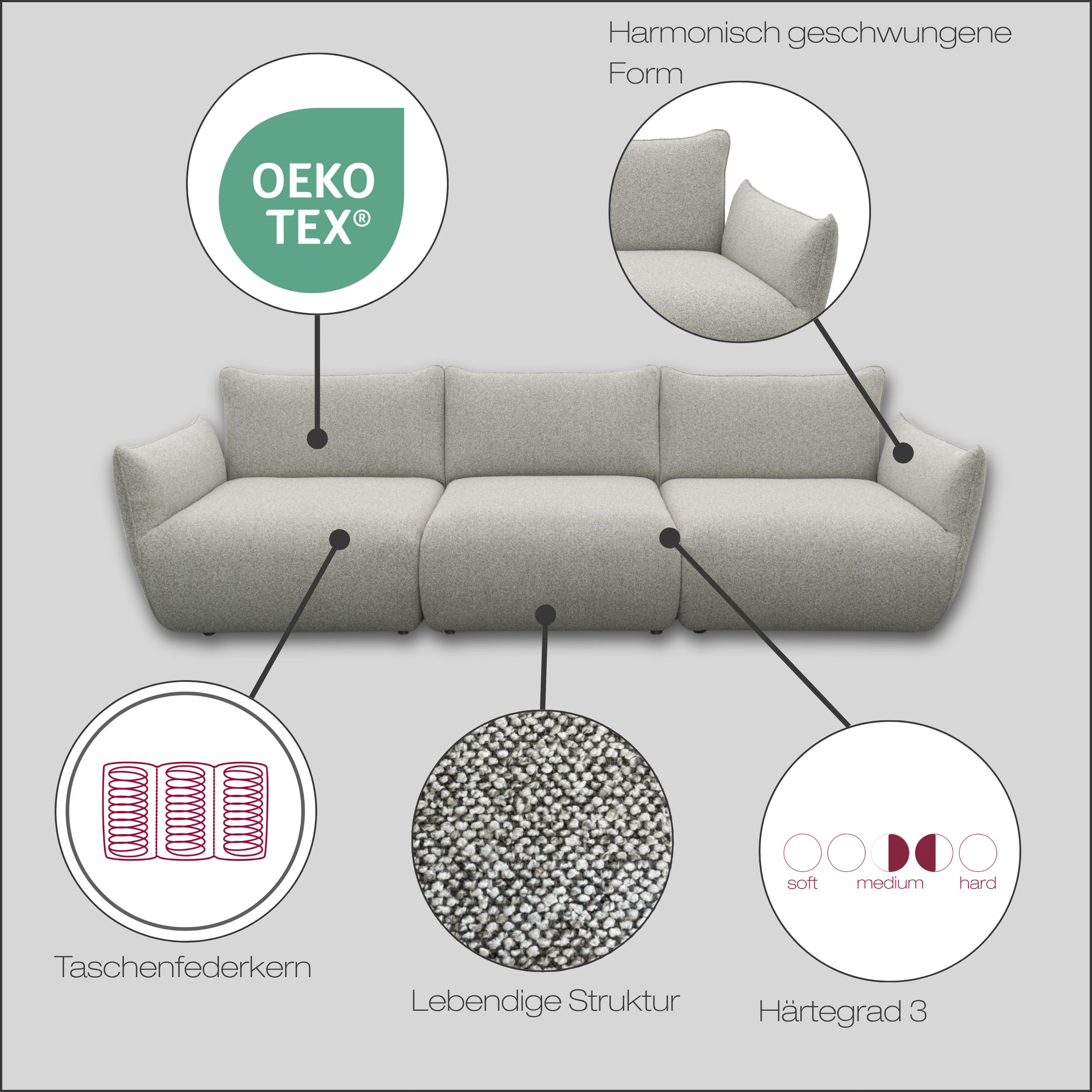 Thumbnail - DOMO collection Big-Sofa "Bristol in 2 Breiten, Taschenfederkern für hohen Sitzkomfort" Breite 276cm. Pflegeleichter Str...