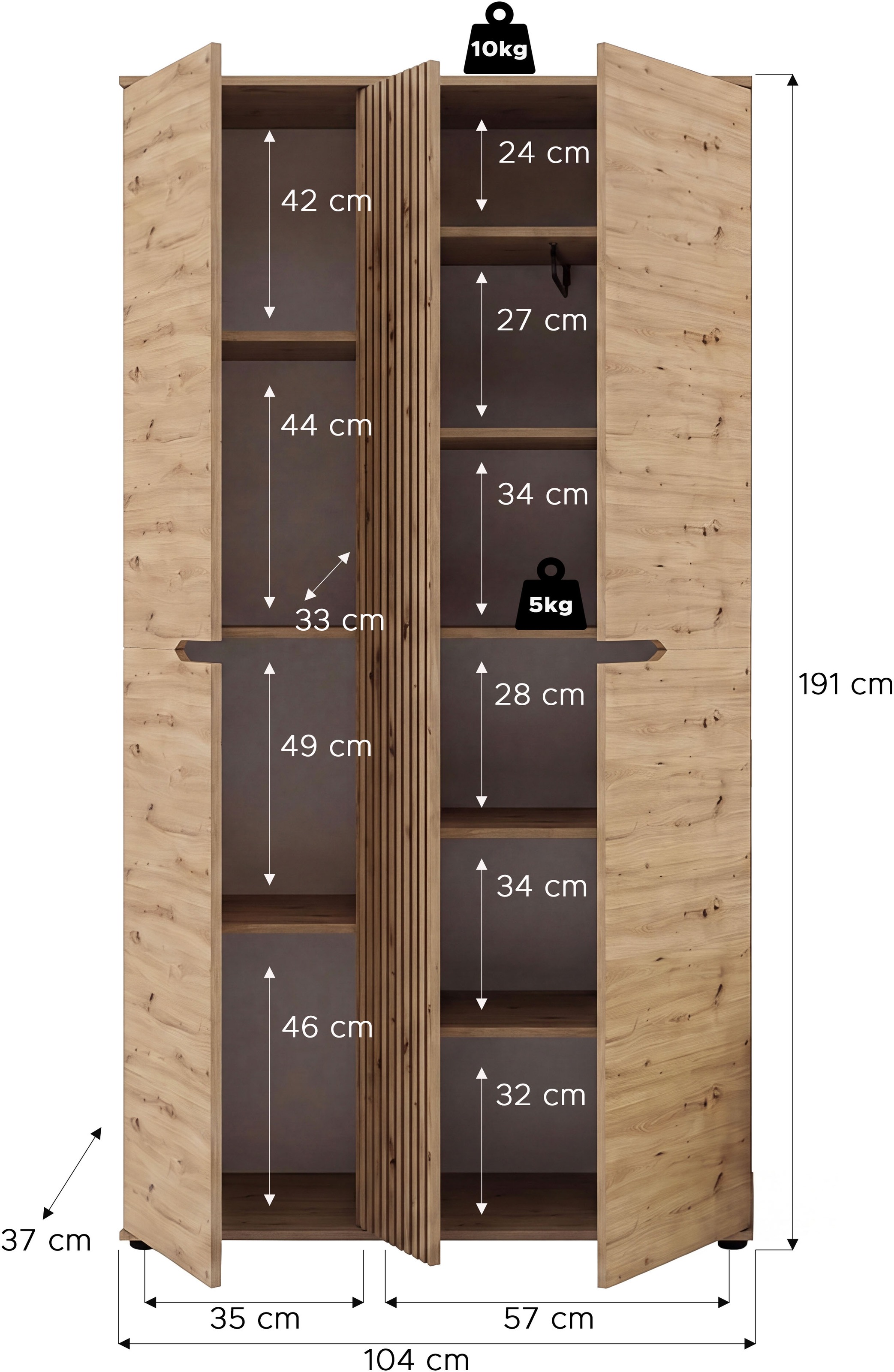 OTTO home Garderobenschrank »FJELL, Breite 104cm, 3 Türen, 8 Böden, 10 Fächer, 1 Kleiderstange« Kleiderschrank, Schrank, Dielenschrank, Flurschrank, Mehrzweckschrank