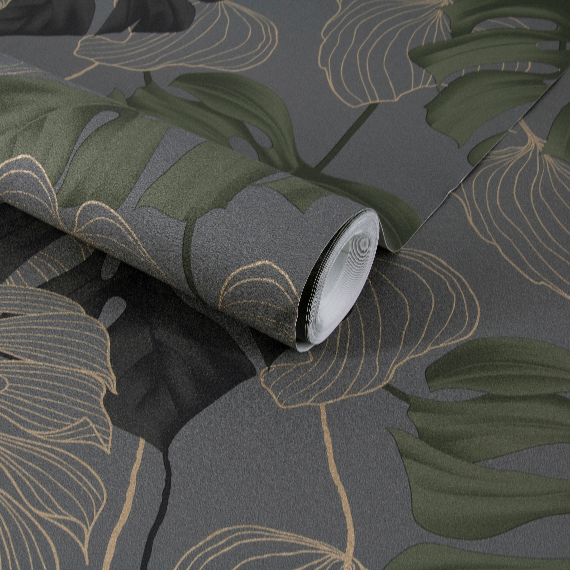 WOW Vliestapete »Paradiso« botanisch geprägt Grau/Grün - 1005x52 cm