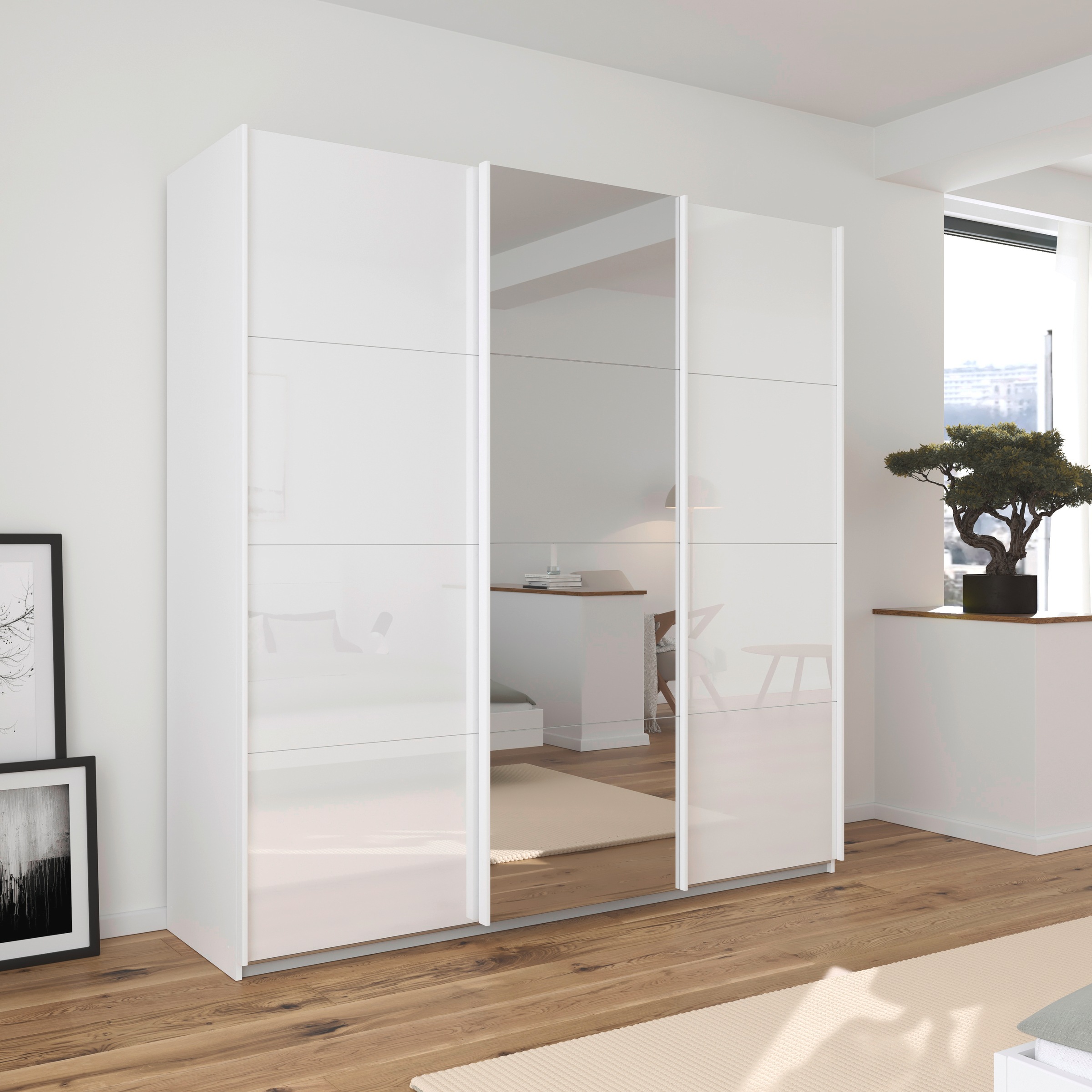 OTTO home Schwebetürenschrank "Kleiderschrank Kleiderschränke Schrank Garderobe AGORDO mit Glasfront" Breiten 203/271/315/360 cm, Höhen 210/229 cm, durchdachte Innenausstattung, in 4 Breiten und 2 Höhen MADE IN GERMANY