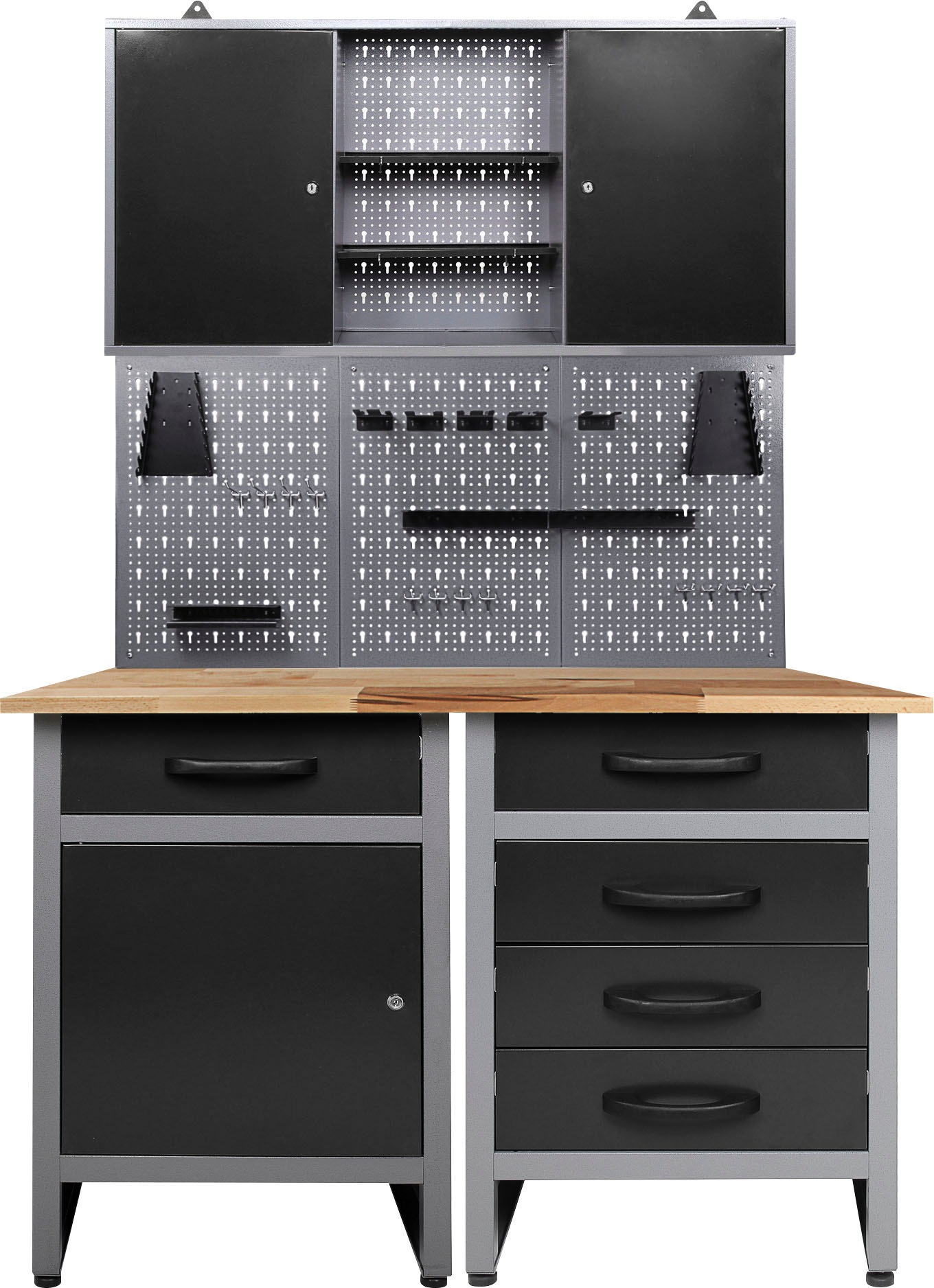 ONDIS24 Werkstatt-Set, B:120cm H:205cm T:60cm, schwarz, Werkbänke, 120 cm