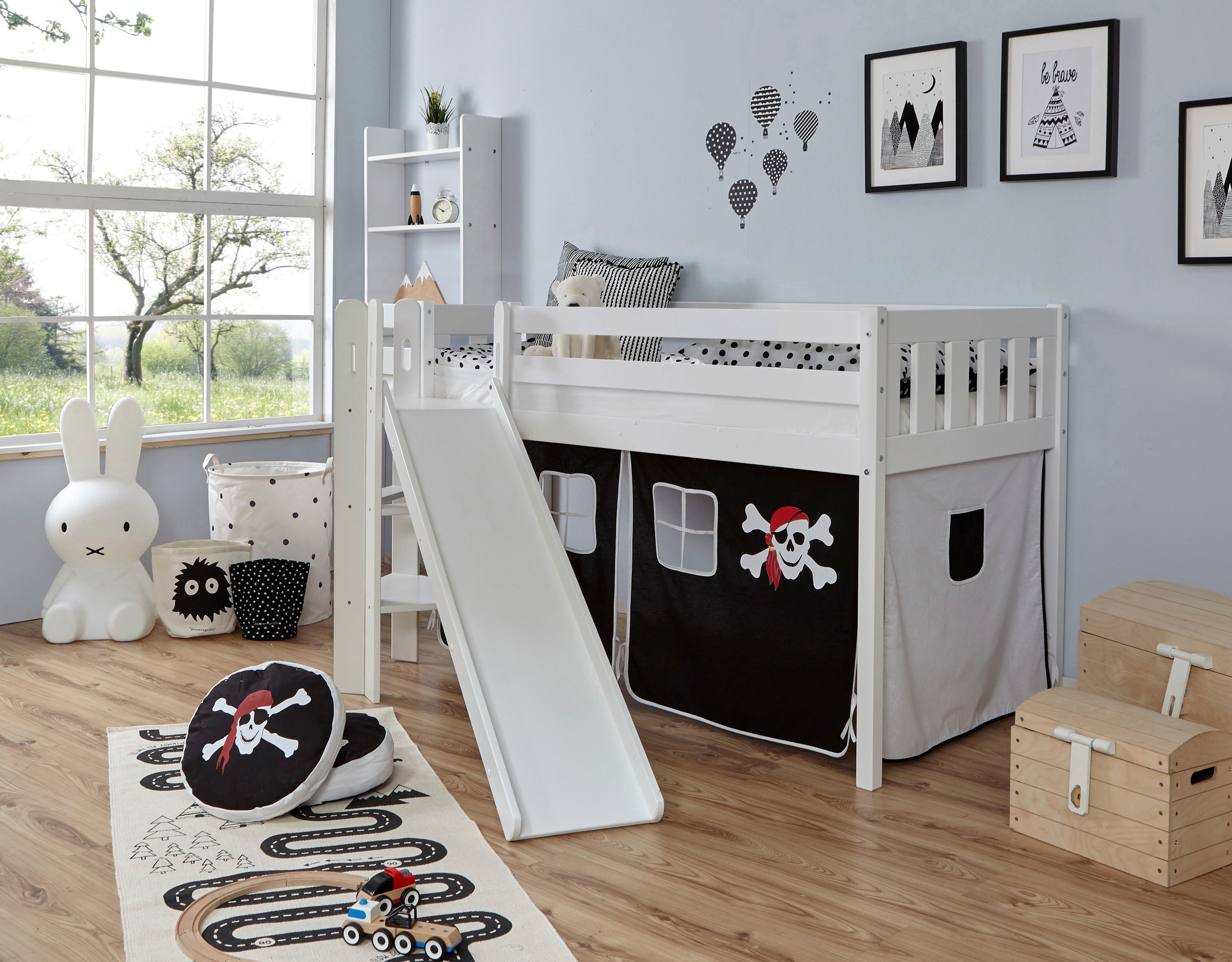 Ticaa Hochbett »Ekki«, mit Rollrost und Textil-Set wahlweise mit Matratze, Buche