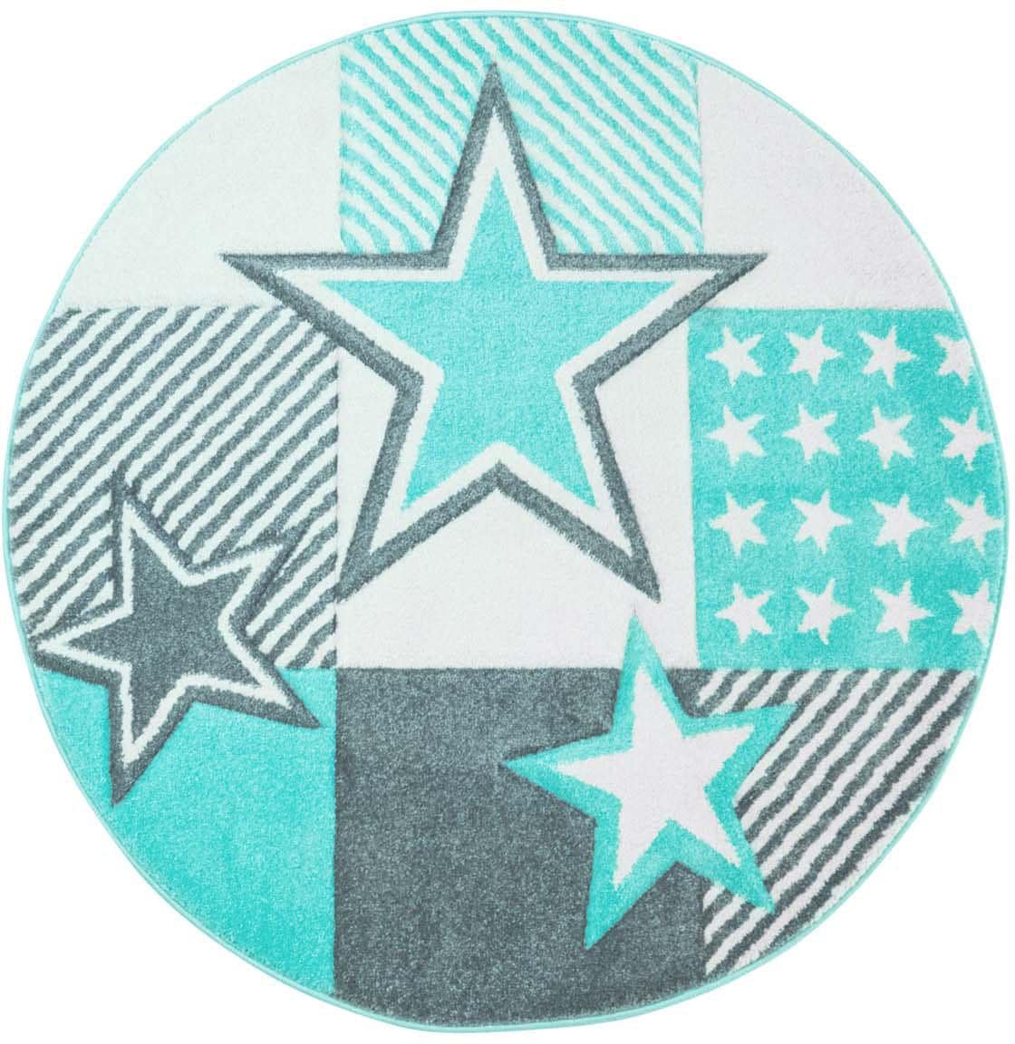Carpet City Kinderteppich »Bueno Kids 1451«, rund, 13 mm Höhe, Spielteppich, Sterne, 3D-Effekt, Weicher Flor, Pflegeleicht