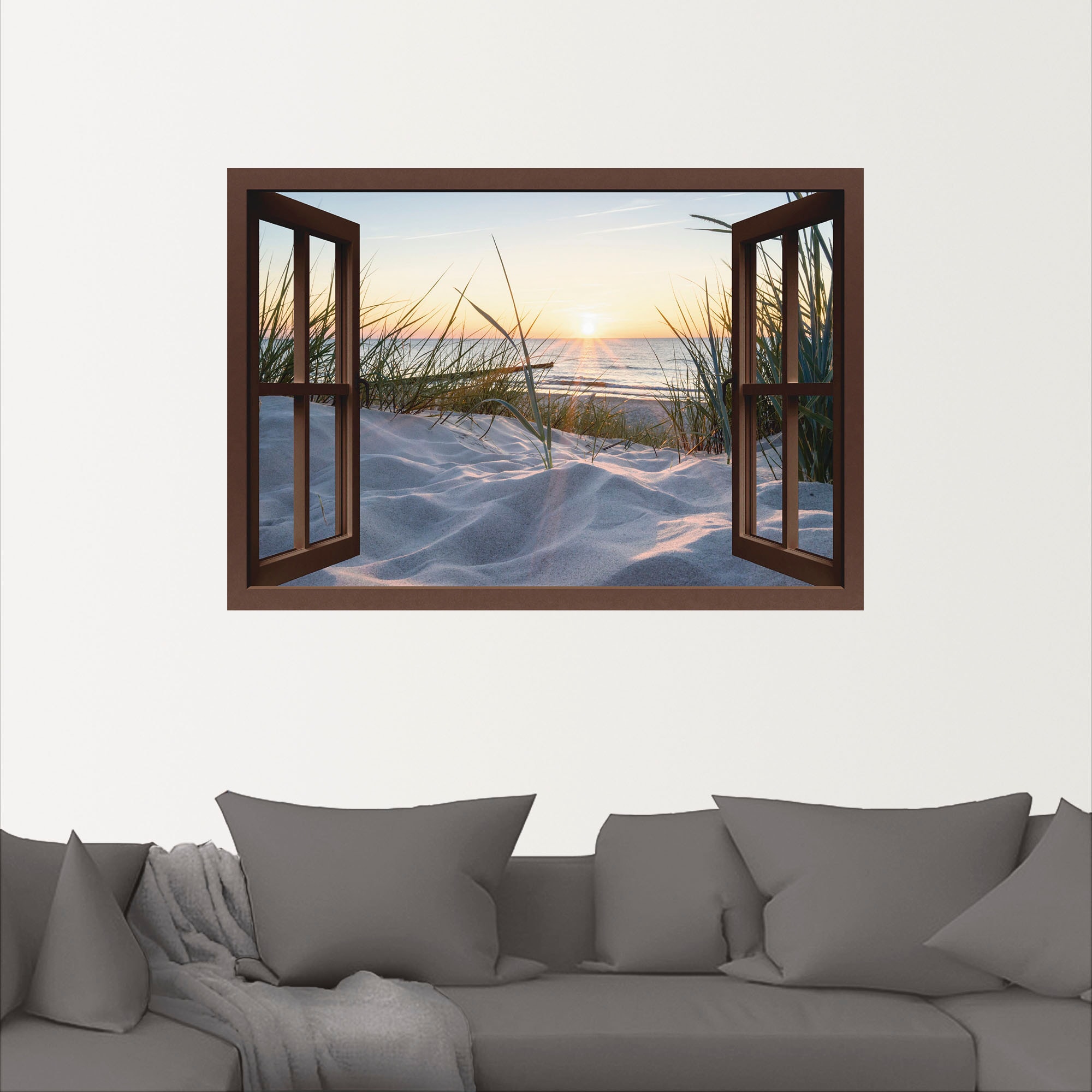 Artland Wandbild »Ostseestrand durchs Fenster«, Meer Bilder, (1 St.), als Alubild, Outdoorbild, Leinwandbild, Wandaufkleber, versch. Größen