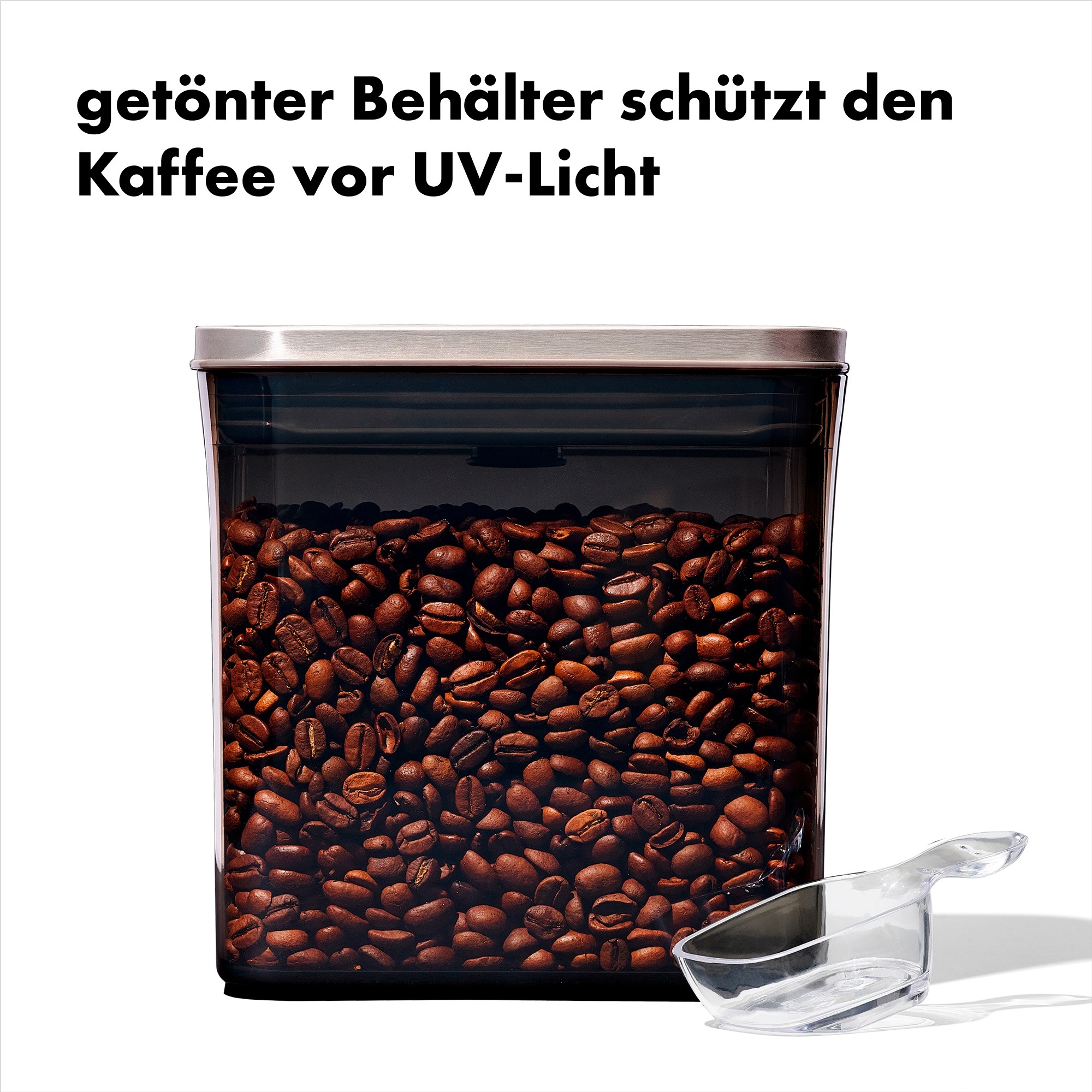 OXO SteeL Aufbewahrungssystem »Steel Coffee POP‑Behälter mit Dosierlöffel« 1 tlg. getönter Behälter schützt den Kaffee vor UV-Licht
