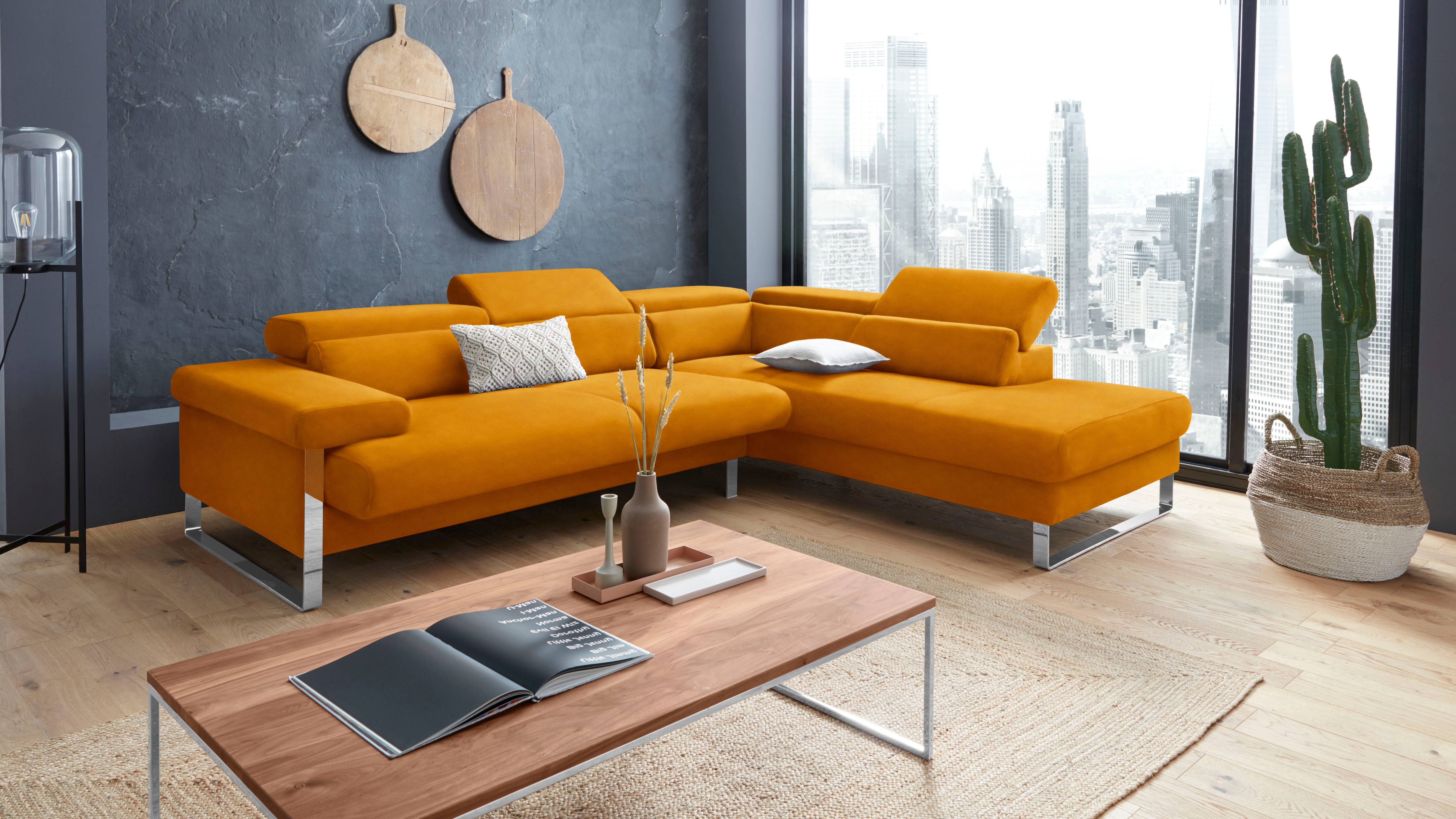 W.SCHILLIG Ecksofa "finn, toller Sitzkomfort, L-Form, hochwertige Verarbeitungsdetails" German Design Award 2016, Fußgestell Chrom glänzend, Breite 281 cm