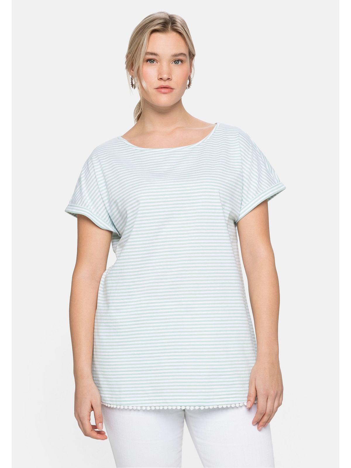 Sheego Oversize-Shirt »Große Größen«, Ringeln kaufen Dekokante garngefärbten | am Saum mit BAUR und online