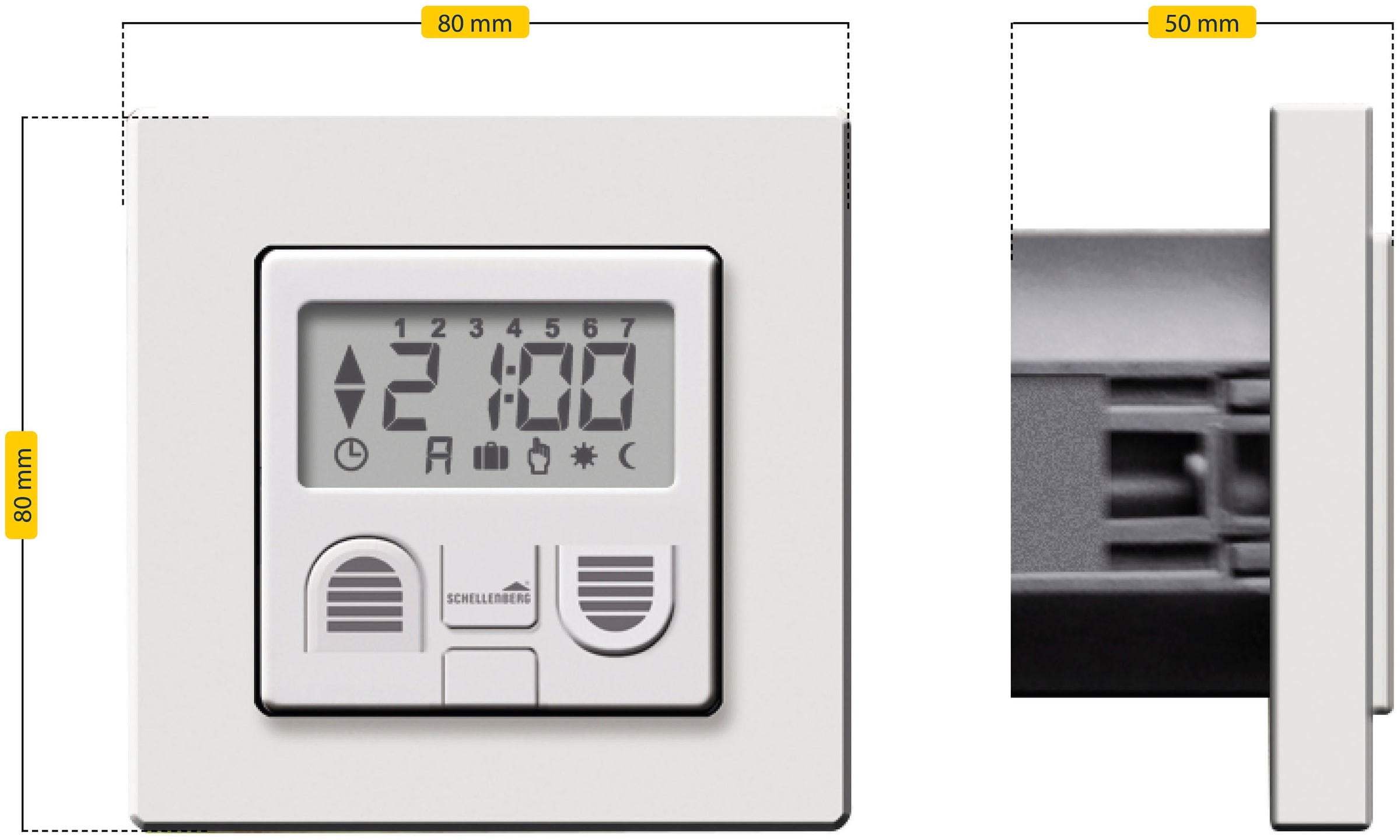 SCHELLENBERG Schalter »Plus zur Rollladensteuerung von Rohrmotoren Standard und Plus,«, (7 St.), mit Display und Wandtaster, Unterputzmontage, 25572