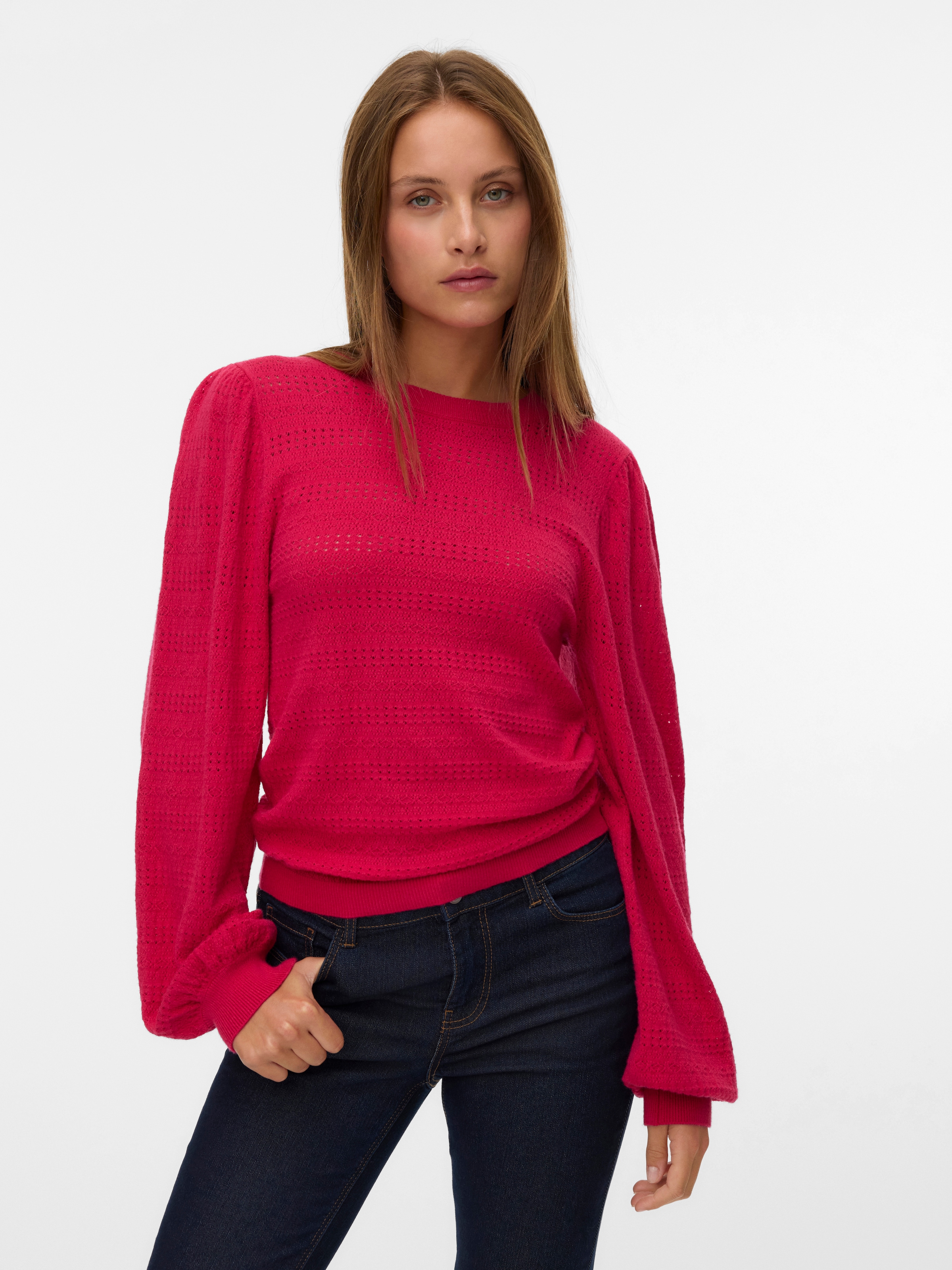 Vero Moda Strickpullover »VMLIMONE LS O-NECK PULLOVER BOO« mit Lochmuster