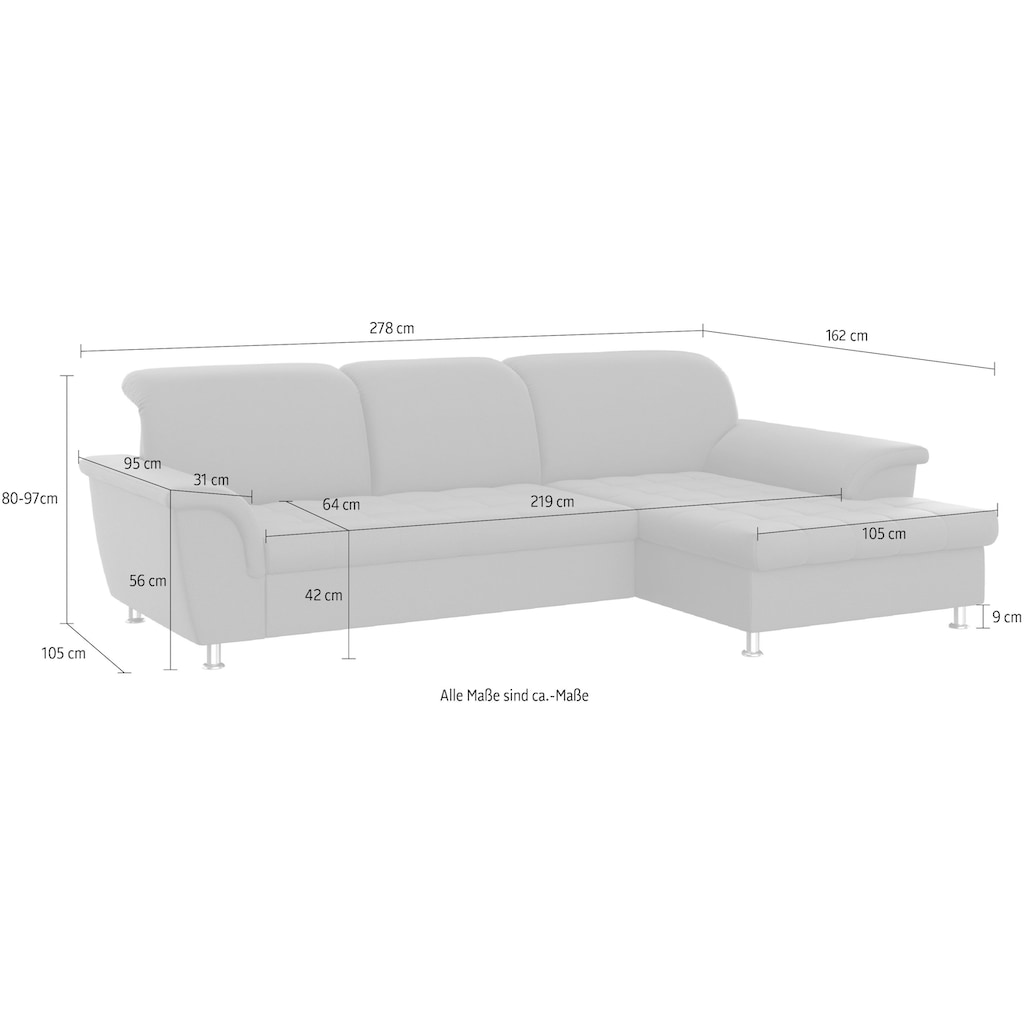 DOMO collection Ecksofa »Franzi Steppung im Sitzbereich B7T/H: 278/162/80 cm, Schlafsofa«