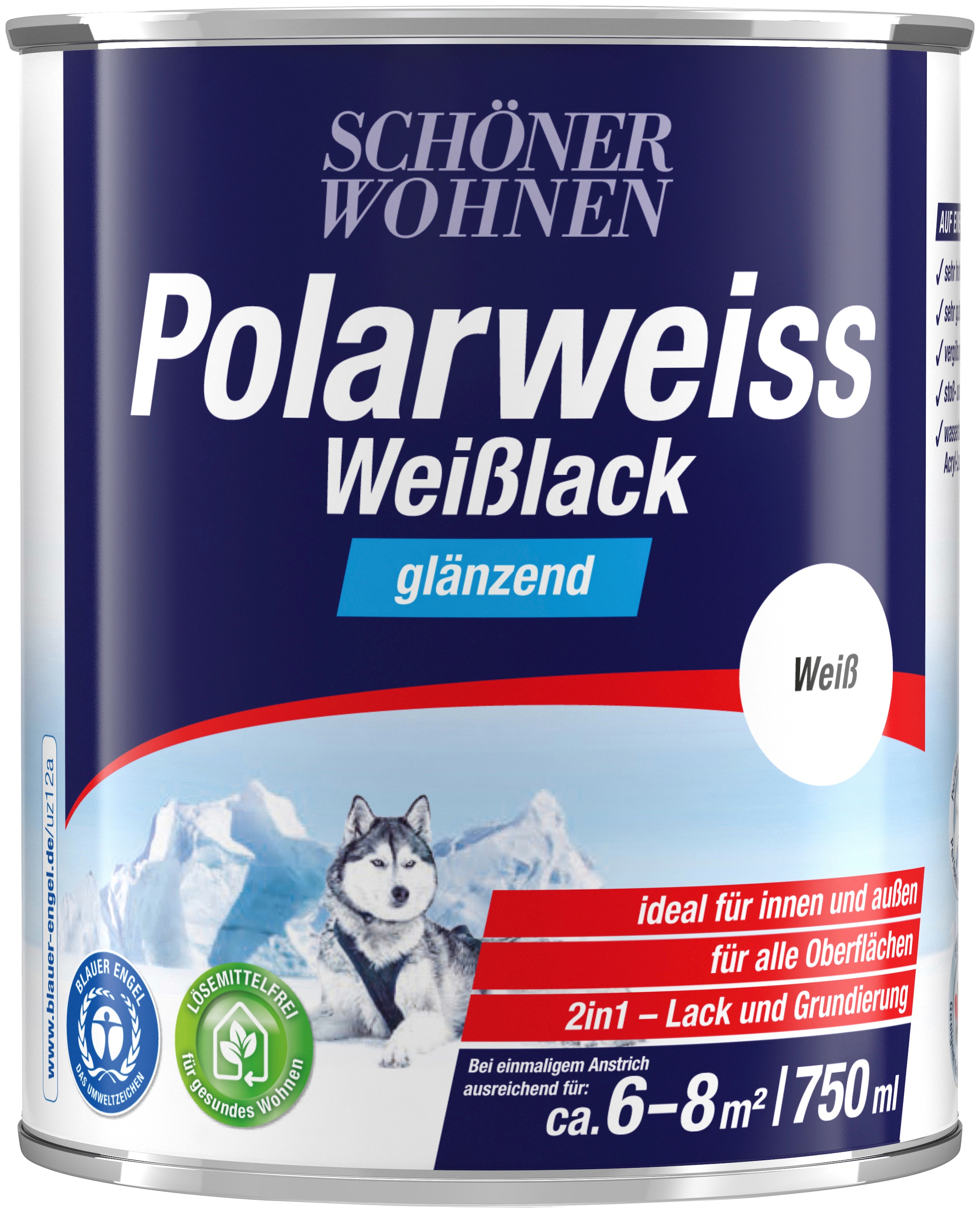 SCHÖNER WOHNEN FARBE Weißlack »Polarweiss«, 750 ml, glänzend, für innen & außen, für...