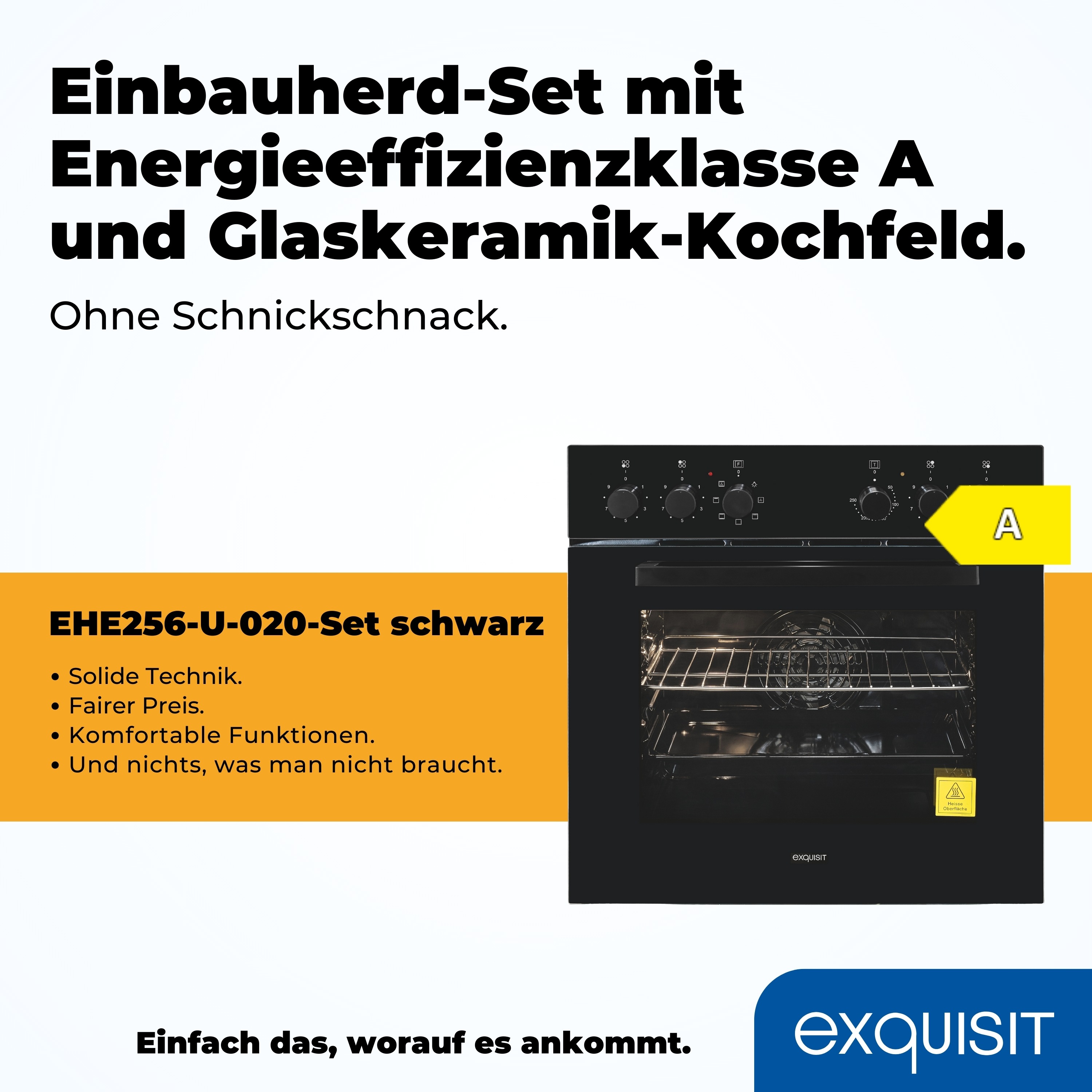 Thumbnail - exquisit Elektro-Herd-Set "EHE256-U-020 schwarz" Umluftherd für Backen & Grillen, Kochfeld mit stoßfesten Rahmen