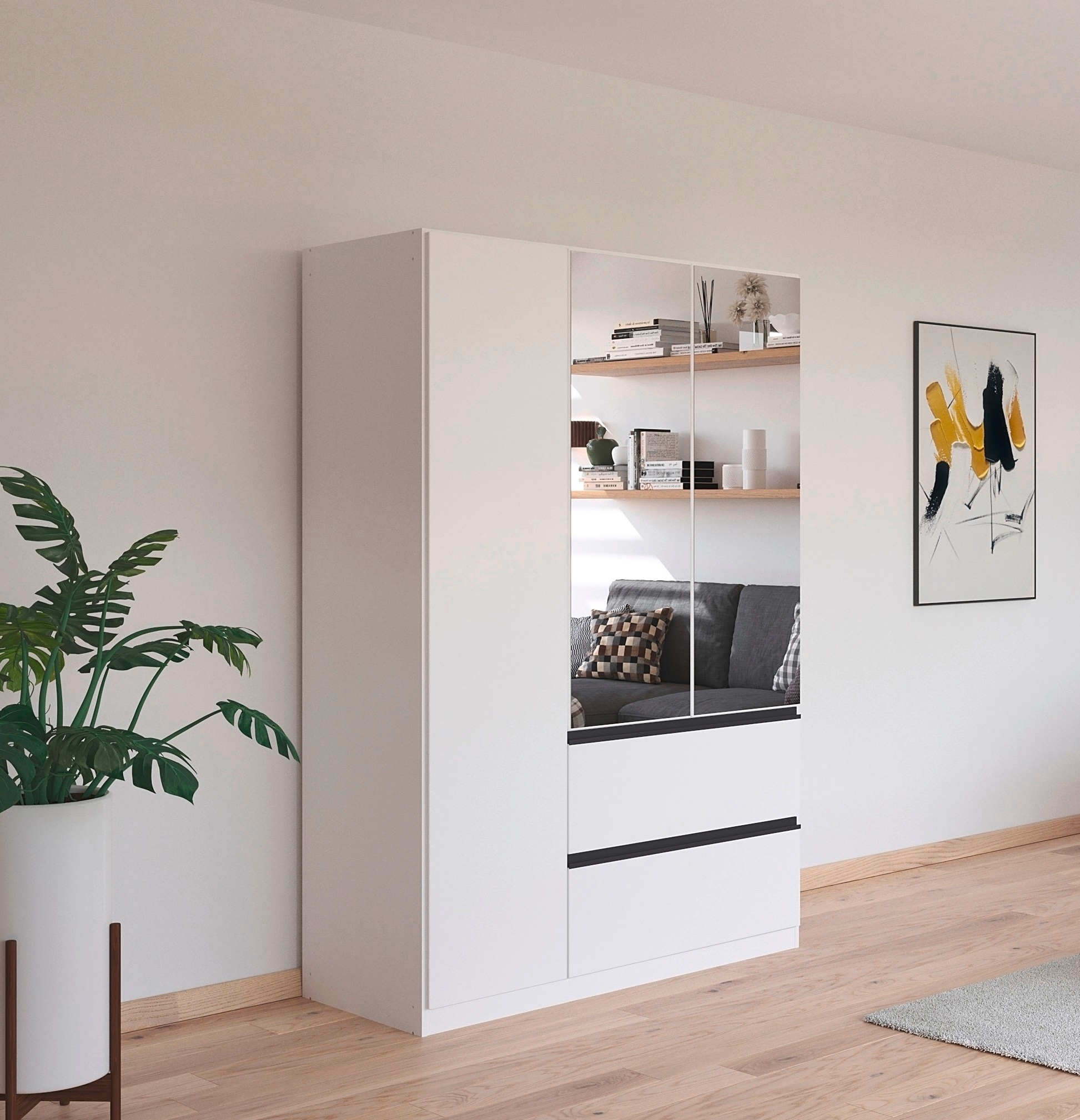 rauch Drehtürenschrank »Kleiderschrank Schrank Garderobe Wäscheschrank COSTA in 3 Breiten«, mit Spiegel, grifflose Front und Push-to-Open Funktion MADE IN GERMANY