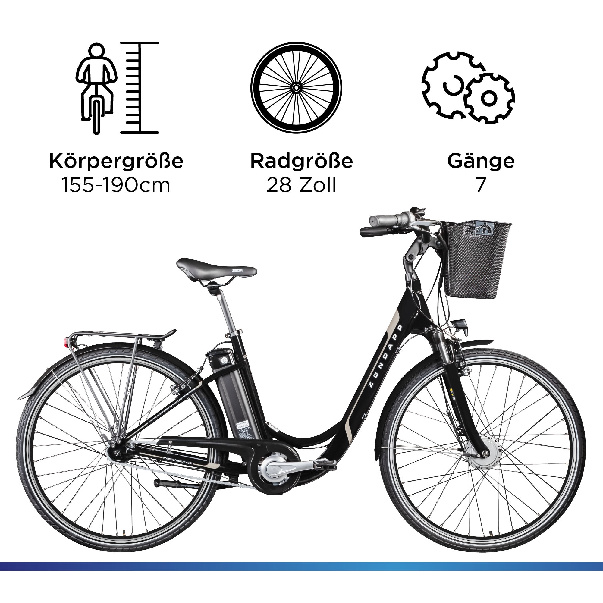 Zündapp E-Bike »Z517«, 7 Gang, Frontmotor 250 W, E Bike Damenfahrrad 28 Zoll 155 - 190 cm mit 7 Gang Nabenschaltung