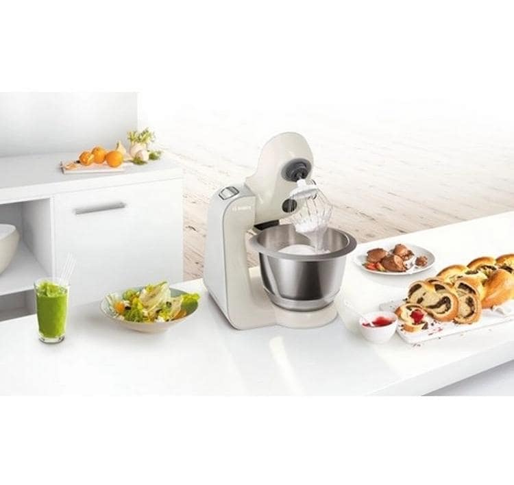 BOSCH Küchenmaschine »Serie 4 MUM58L20, Durchlaufschnitzler, Mixer, grau« 3 Scheiben, Schüssel, Knethaken/Rühr-/Silikonbesen, spülmaschinenfest