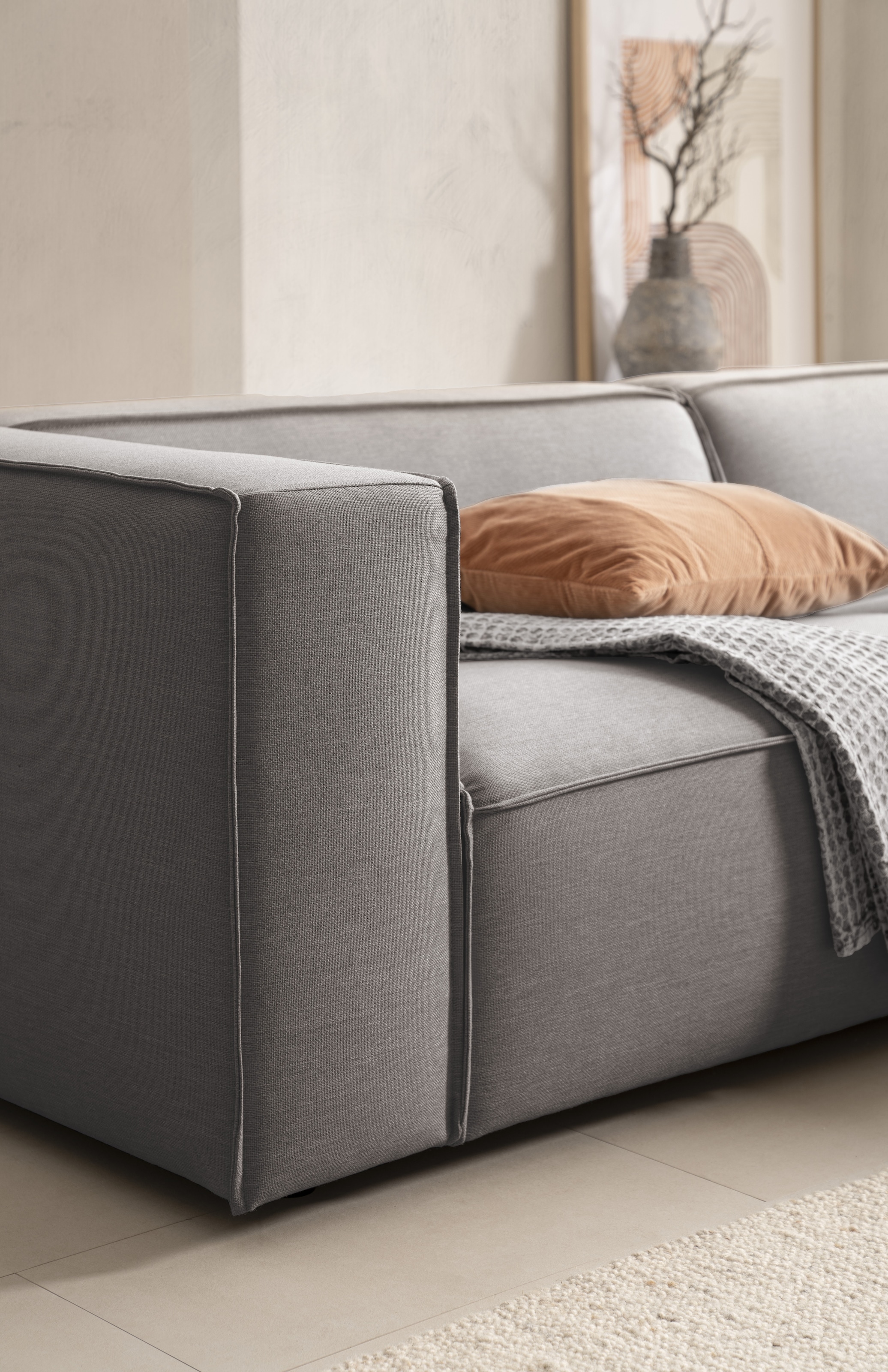LeGer Home by Lena Gercke Ecksofa »PIARA mit Kedernaht in Cord oder Leinenoptik, moderne Couch in L-Form«, wahlweise Ottomane rechts/links, schwarze Füße, bequemer Sitzkomfort