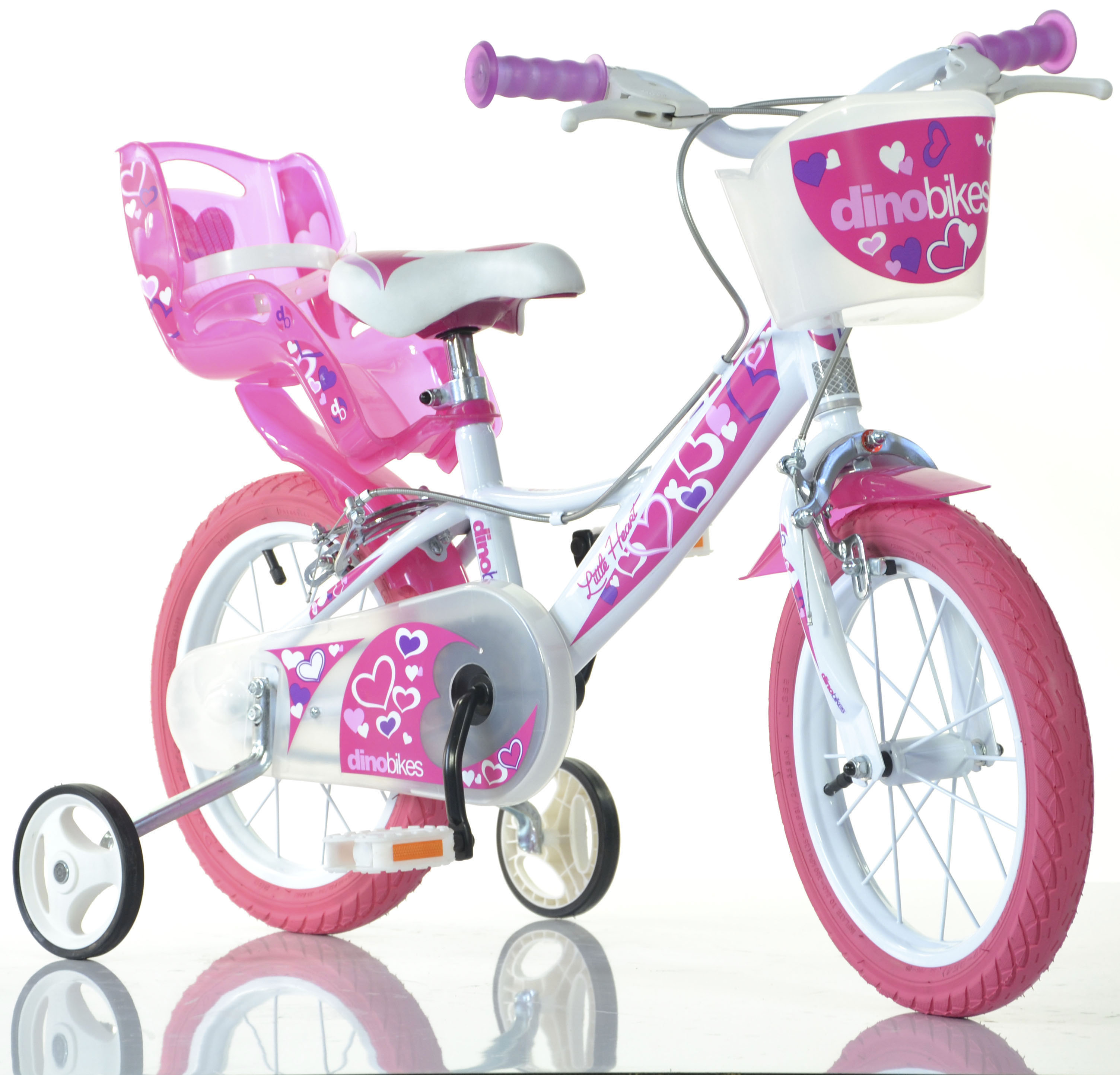 Dino Bikes Kinderfahrrad "16" Little Heart Kinderfahrrad Mädchen 4–7 Jahre Stützräder" 1 Gang mit Stützrädern, Korb und Puppensitz