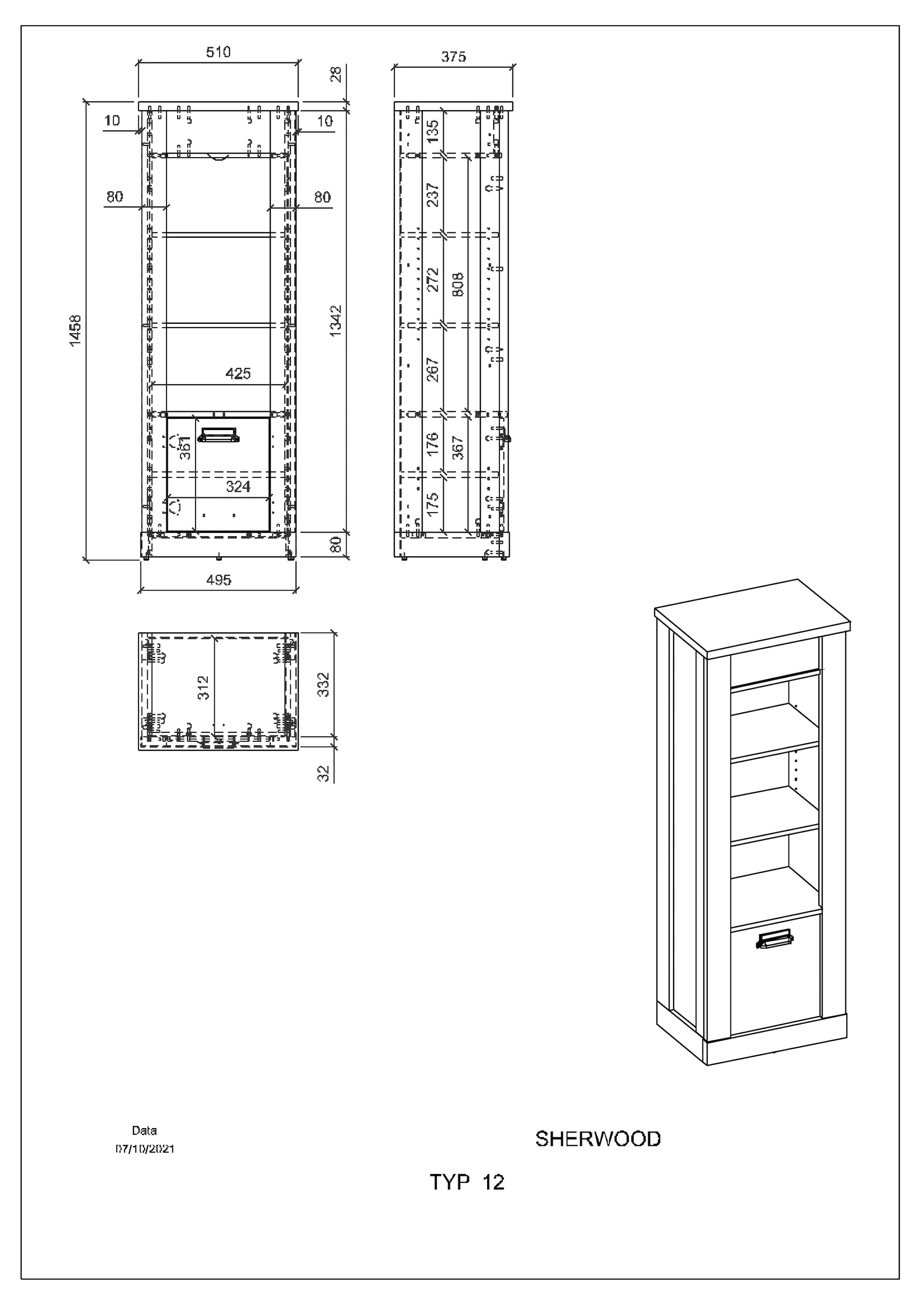 | »SHERWOOD«, Midischrank Höhe Home Apothekergriffen affaire Metall, Holz 146 BAUR aus Dekor, cm modernem mit in