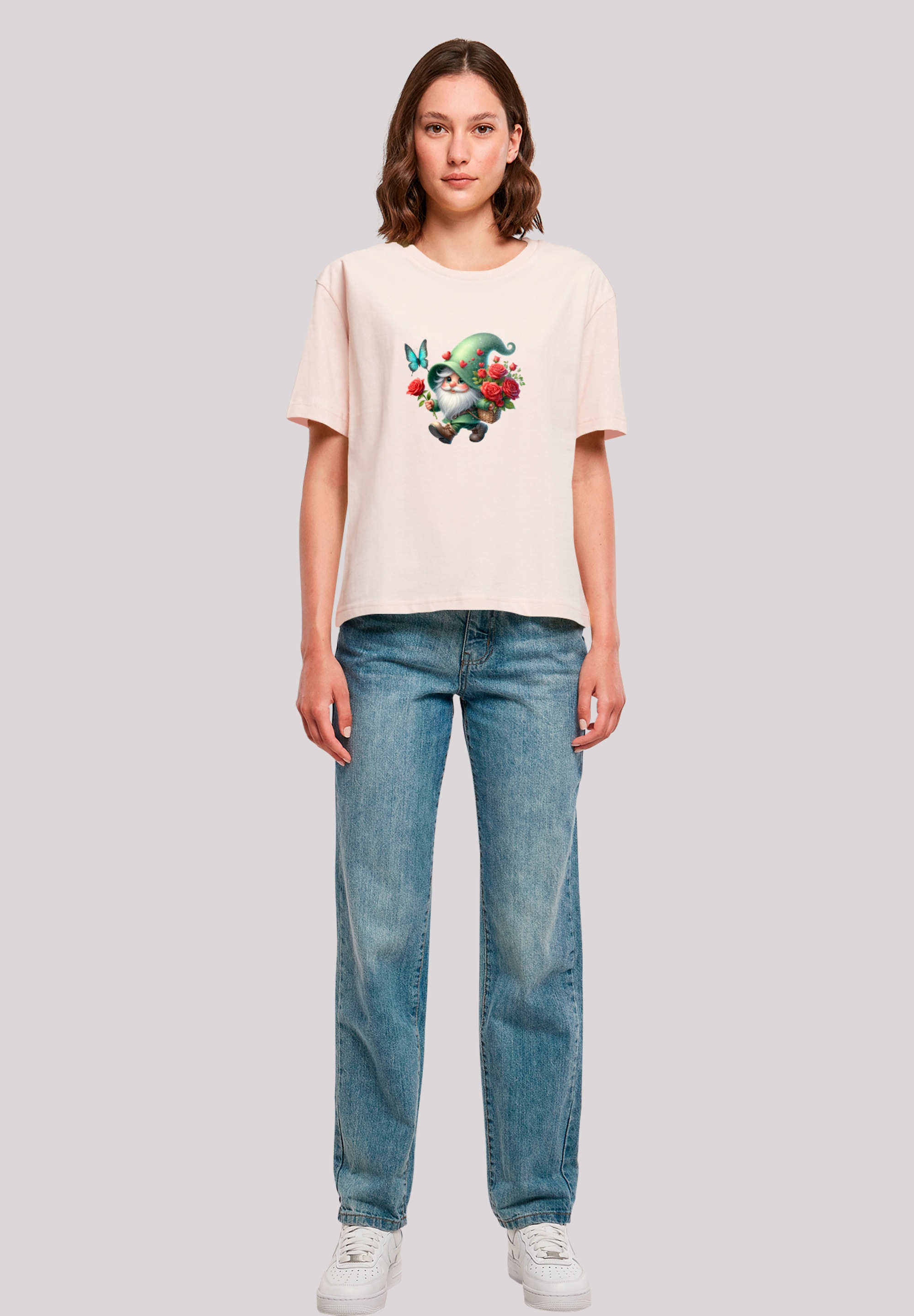 F4NT4STIC T-Shirt »Gnom Frühling Blumen Schmetterling«, Premium Qualität