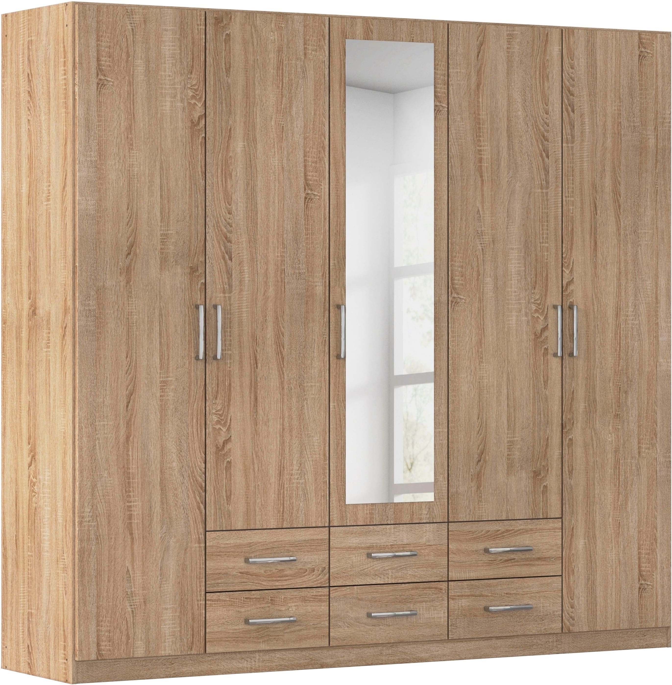 rauch Kleiderschrank "Schrank Garderobe Ankleide GAMMA Breiten 91/136/181/226/271/315/360 cm" in 3 Ausstattungen BASIC/CLASSIC/PREMIUM (inkl. SOFT-CLOSE-Funktion), verschiedene Griff-Varianten, mit Spiegel TOPSELLER MADE IN GERMANY