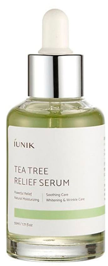 IUNIK Gesichtsserum "TEA TREE RELIEF SERUM", 50ml, grün, Hautpflegemittel, beruhigt irritierte Haut und regeneriert sie, entzündungshemmend