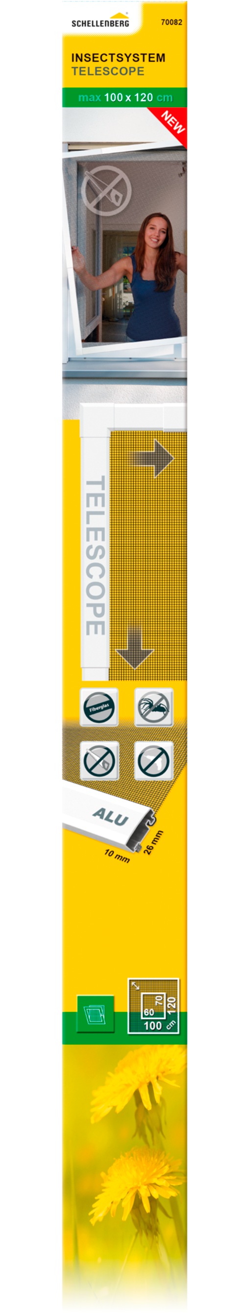 SCHELLENBERG Insektenschutz-Fensterrahmen "Telescope, ausziehbarer Insektenschutz-Rahmen", für Fenster bis max. 100 x 12