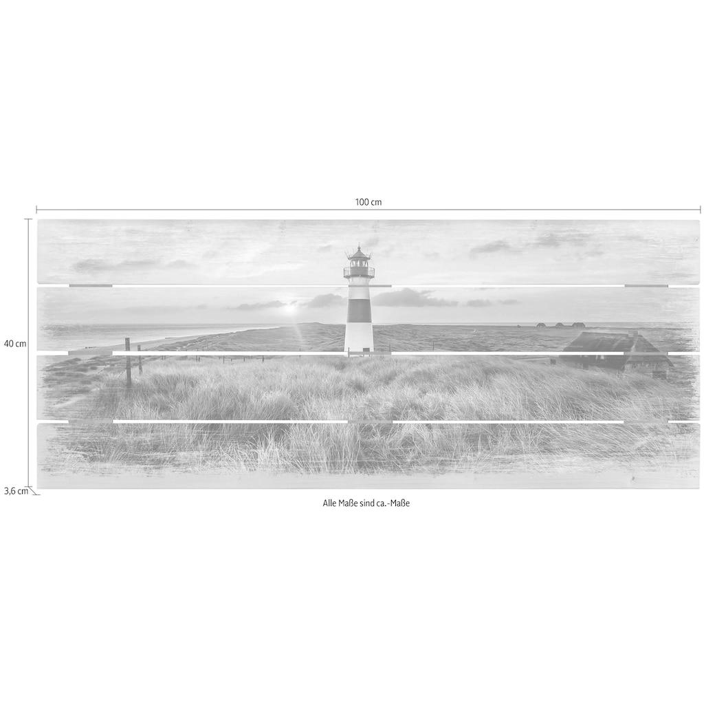 Wall-Art Holzbild »Leuchtturm auf Sylt«, Strand