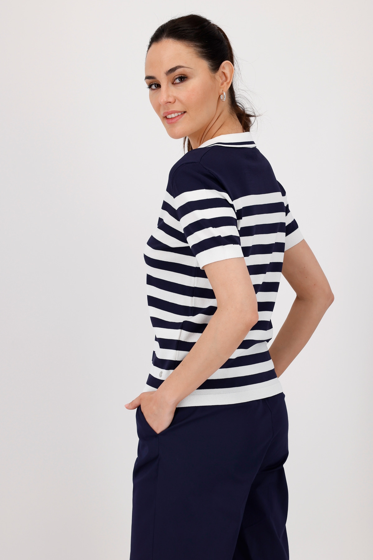 Monari Polokragenpullover »Pullover Polo Ringel«, Mit Rundhalsausschnitt