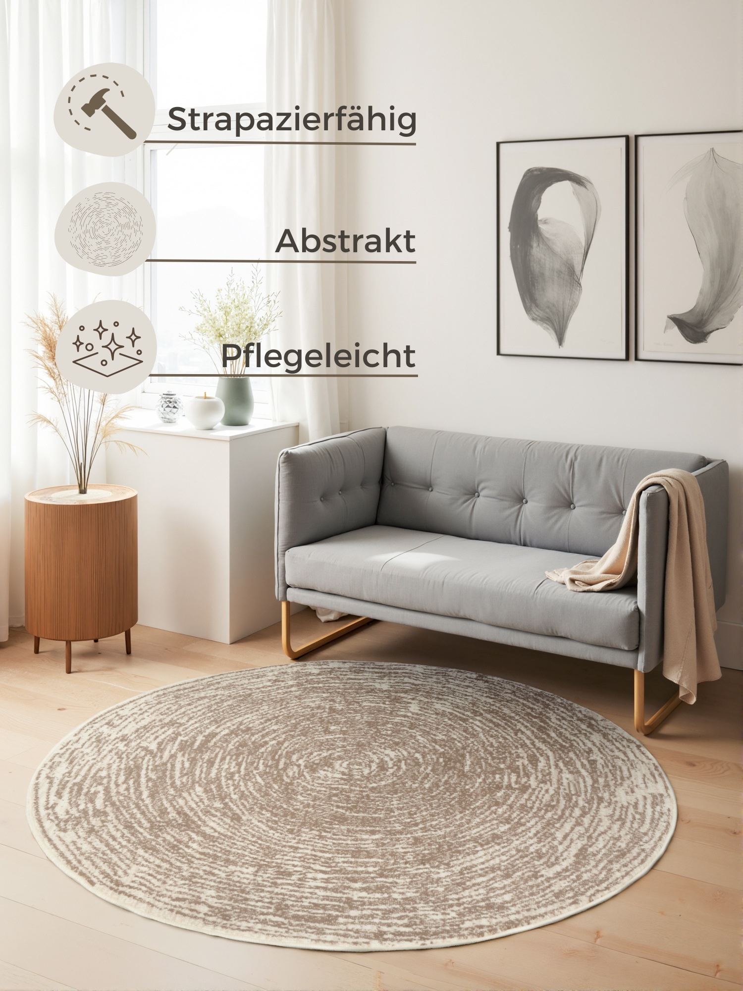 HANSE Home Teppich »Cavallo«, rund, 9 mm Höhe, Wohnzimmer, Schlafzimmer, Flur, Kurzflor, orientalsich, weich, rund