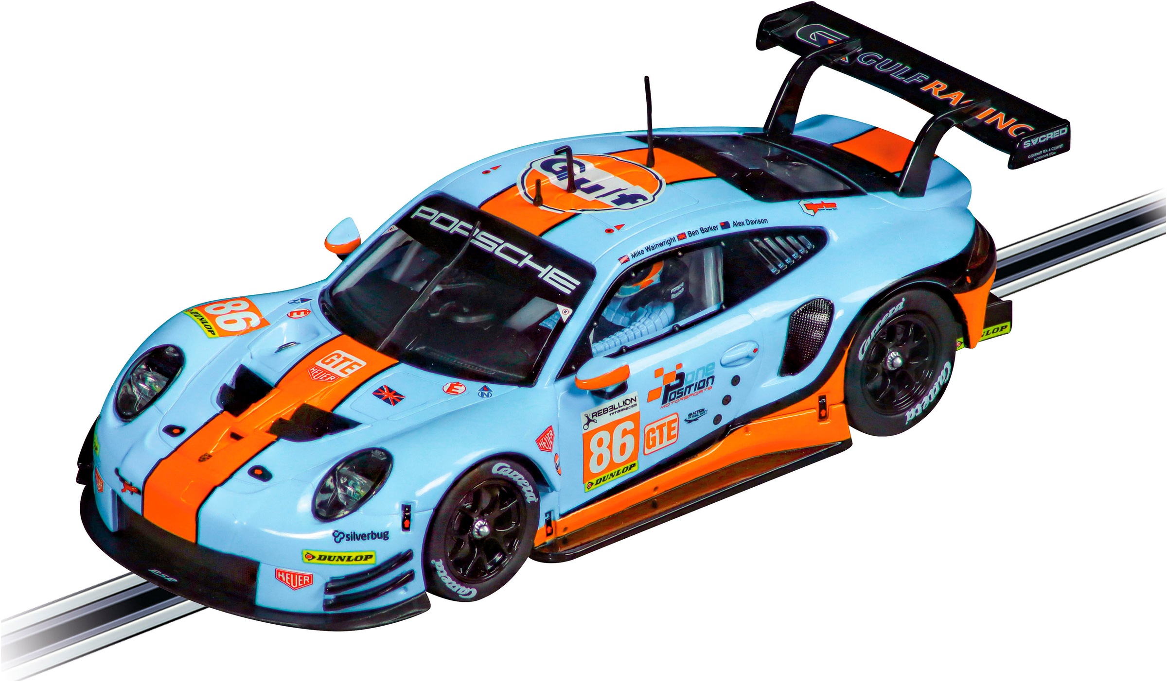 Carrera® Rennbahn-Auto »Porsche 911 RSR "Gulf Racing, Mike Wainwright, No.86"«, Silverstone 2018; mit Lichteffekt