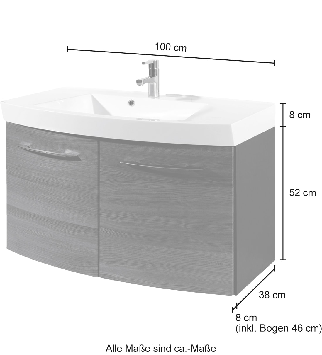 welltime Badmöbel-Set »Florida«, (2 St.), Waschplatz Breite 100 cm und Spiegelschrank