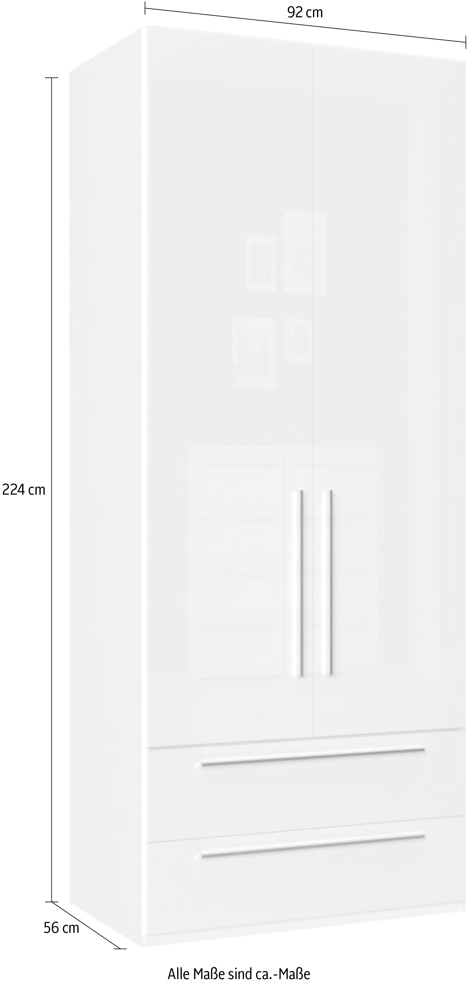 Places of Style Kleiderschrank »Piano, UV lackiert, hochglänzend in beige oder weiß, FSC-zertifiziert«, (Made in Europe), in vielen Breiten, Höhe 224cm, mit Soft-Close Funktion, 2 Schubladen