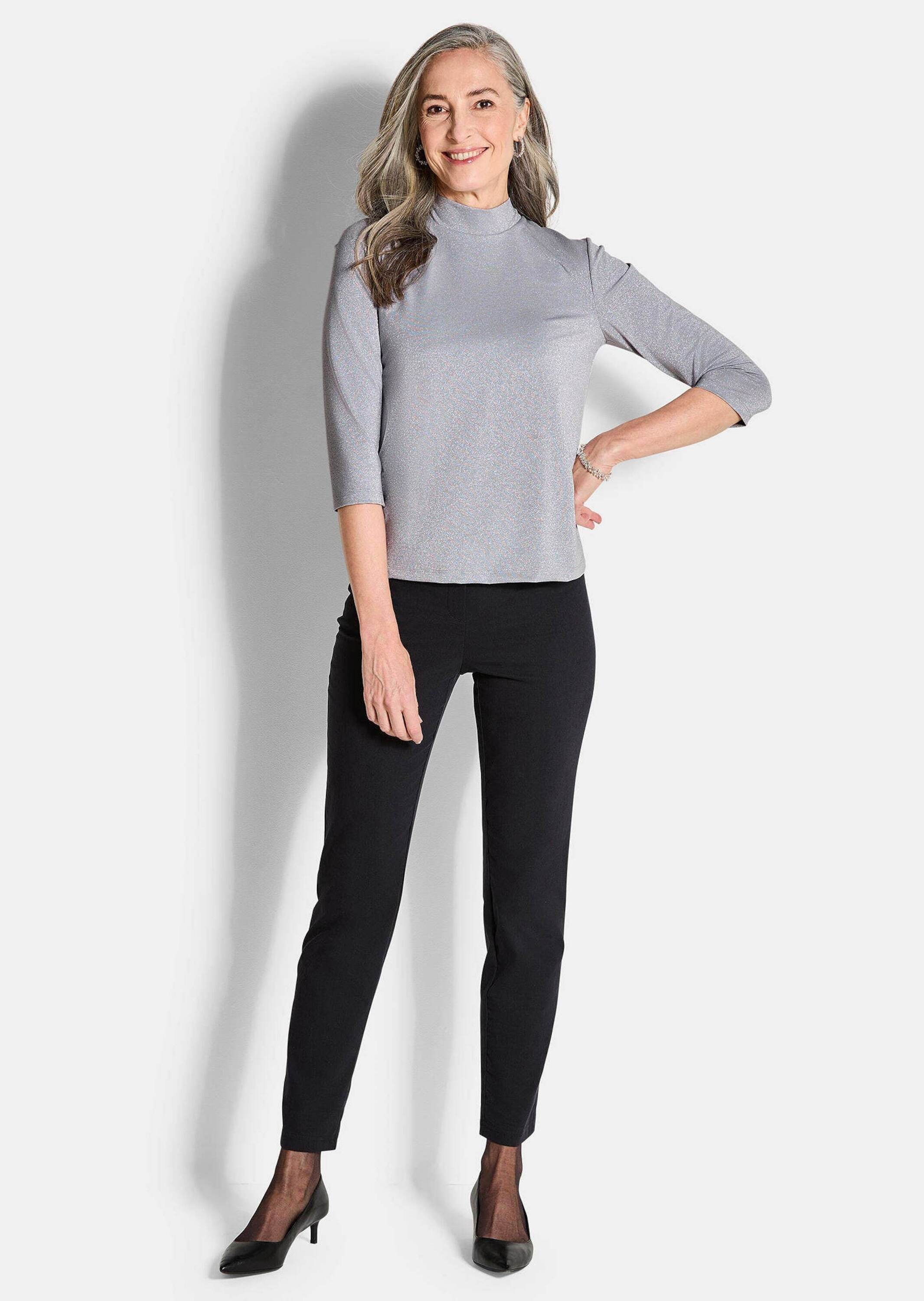 GOLDNER Langarmshirt "Kurzgröße Glitzer-Viskose-Oberteil mit Halbarm" Glanz günstig online kaufen