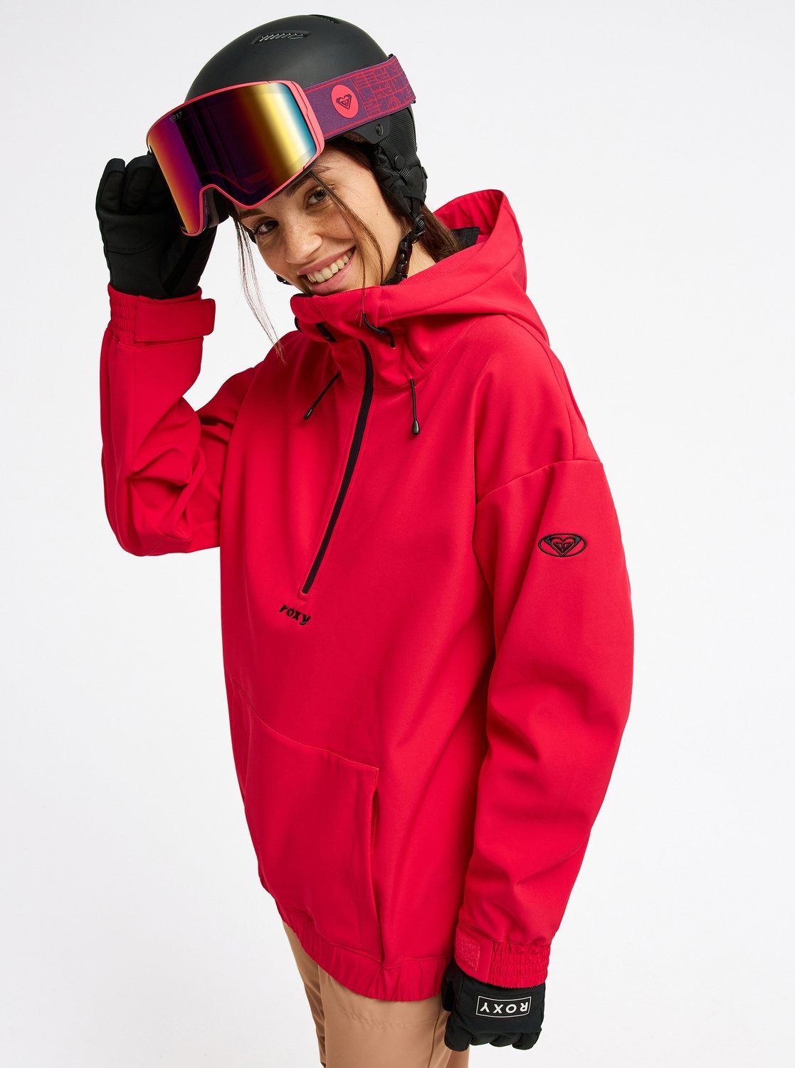 Roxy Skijacke »FROSTBLISHORT SLEEVE SOFTSHELL OVERHEAD« mit Kapuze sportlich, aus Polyester und Elasthan, wasserabweisend, windabweisend