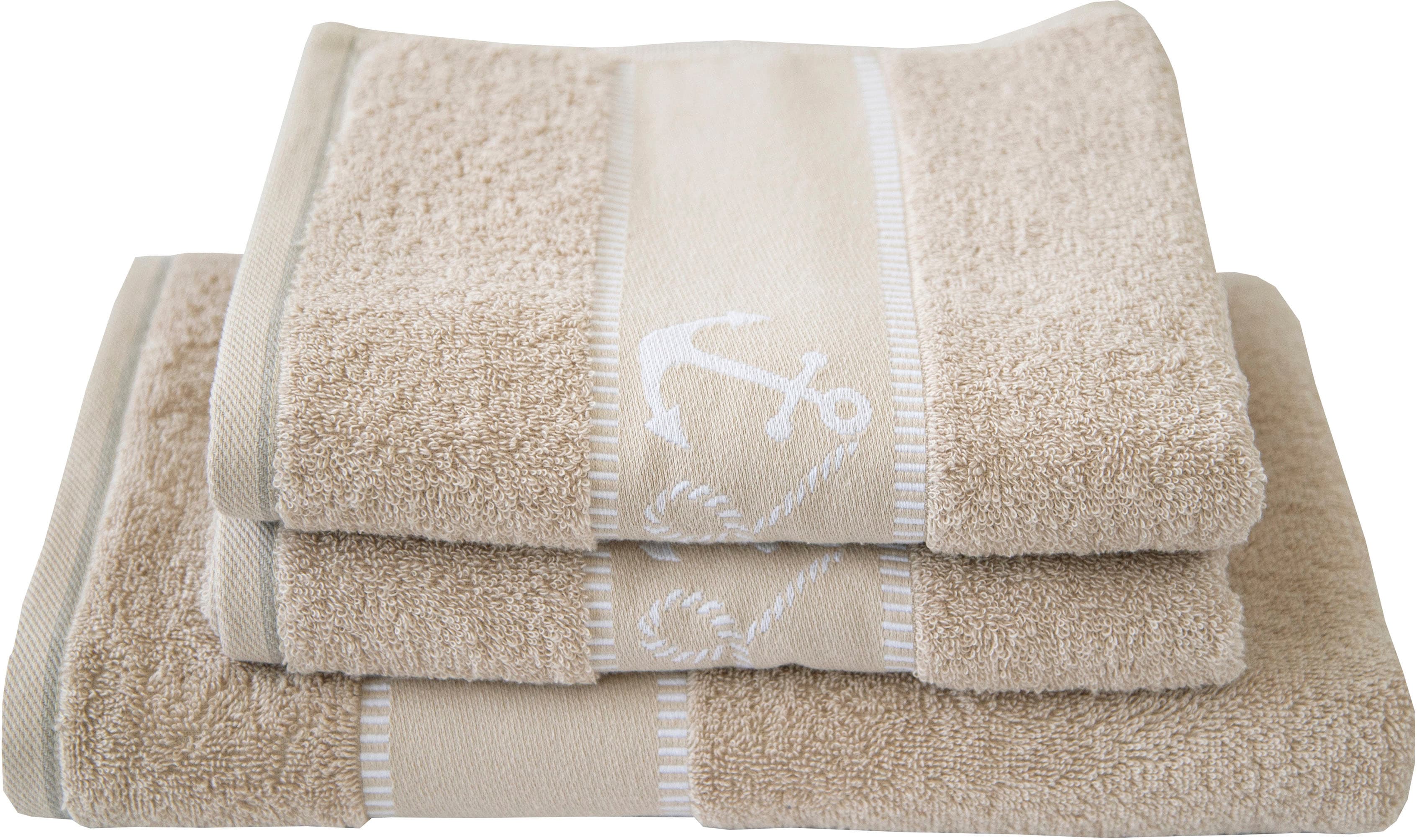 Handtuch Set DYCKHOFF, beige, Frottier, Obermaterial: 100% Baumwolle, Handtuch-Sets, "Maritim, Voyage", 2 Handtücher (50x100cm), 1 Duschtuch