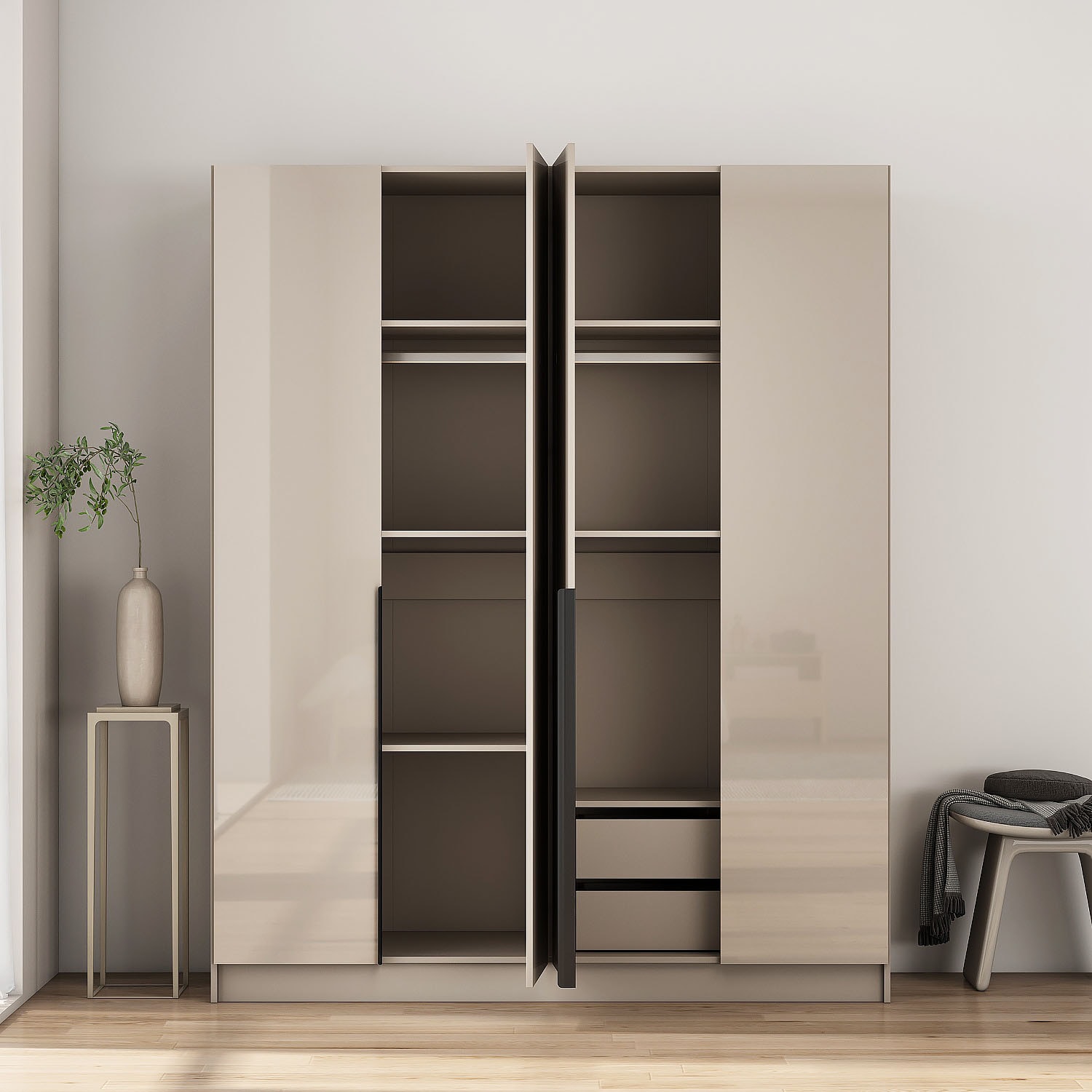OTTO home Kleiderschrank »Annor Schlafzimmerschrank Breite 162cm hochglanz Schrank Garderobe« Drehtürenschrank mit perfekter Innenausstattung - elegante Türgriffe