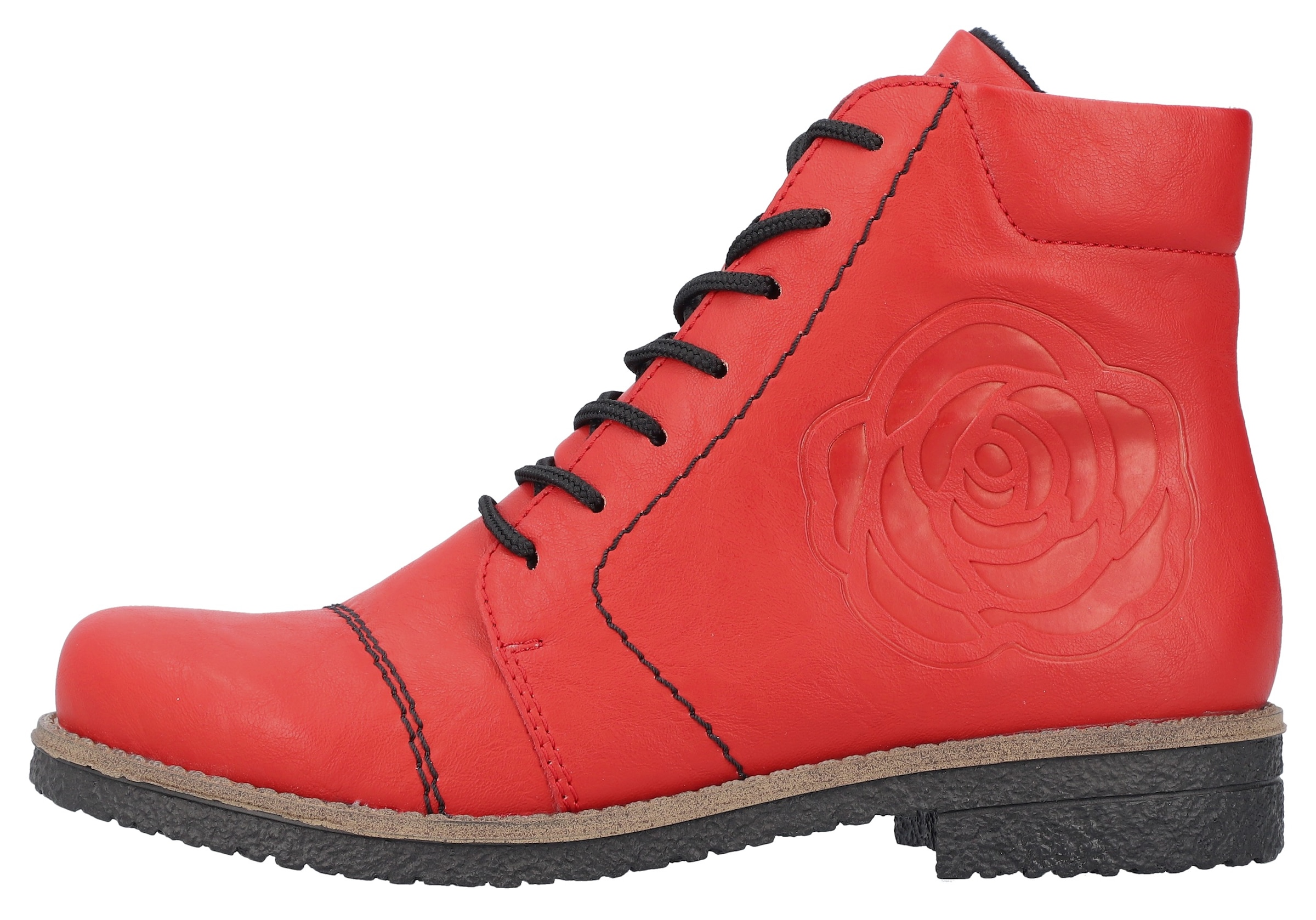 Rieker Schnürstiefelette, Schnürboots, Reißverschluss-Stiefelette, Blockabsatz, Rosenmuster