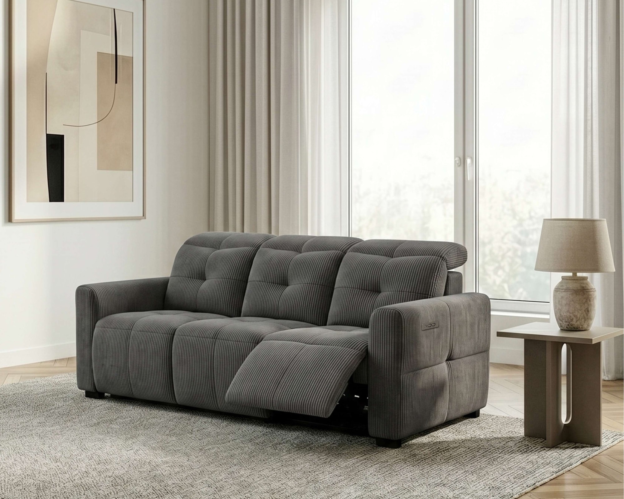 OTTO home "CAARLA Cord, Sofa, 224 cm, man. oder elektr. Relaxfunktion (USB-A/C)" mit USB-A und USB-C bei elektrischer Ausführung, Kopfteilverstellung