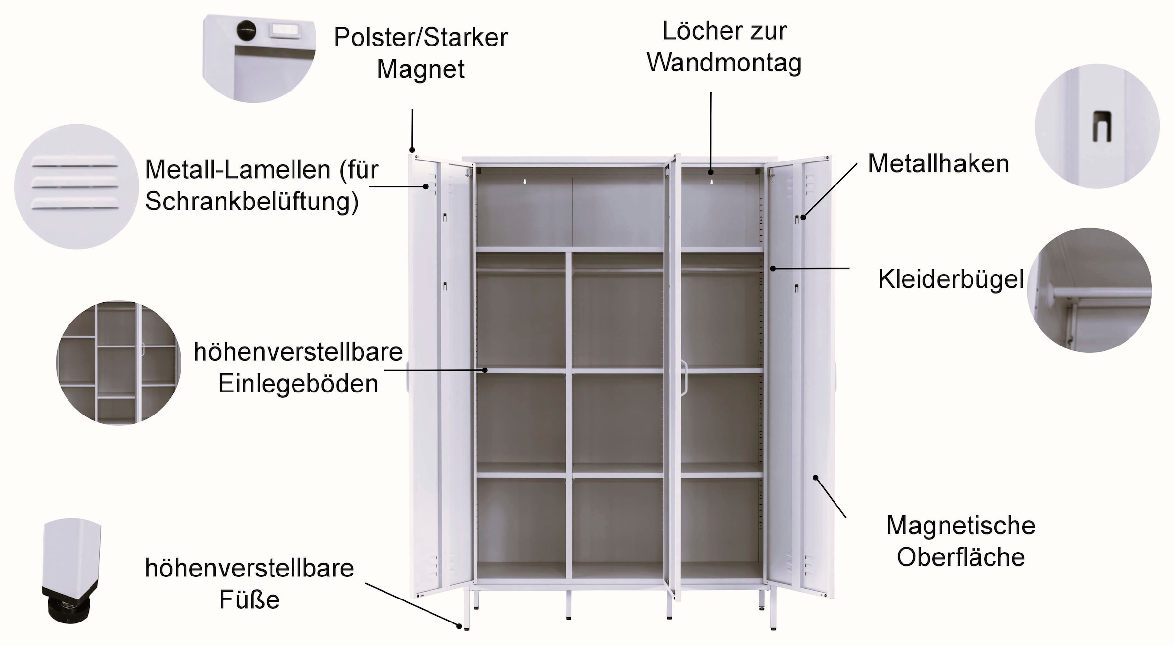 OTTO home Kleiderschrank »Siena Schrank Spind Metallschrank mit 3 Türen« Ideal für jeden Wohnraum - Trendsetter,  Zeitloser Schlafzimmerschrank Garderobe Multischrank