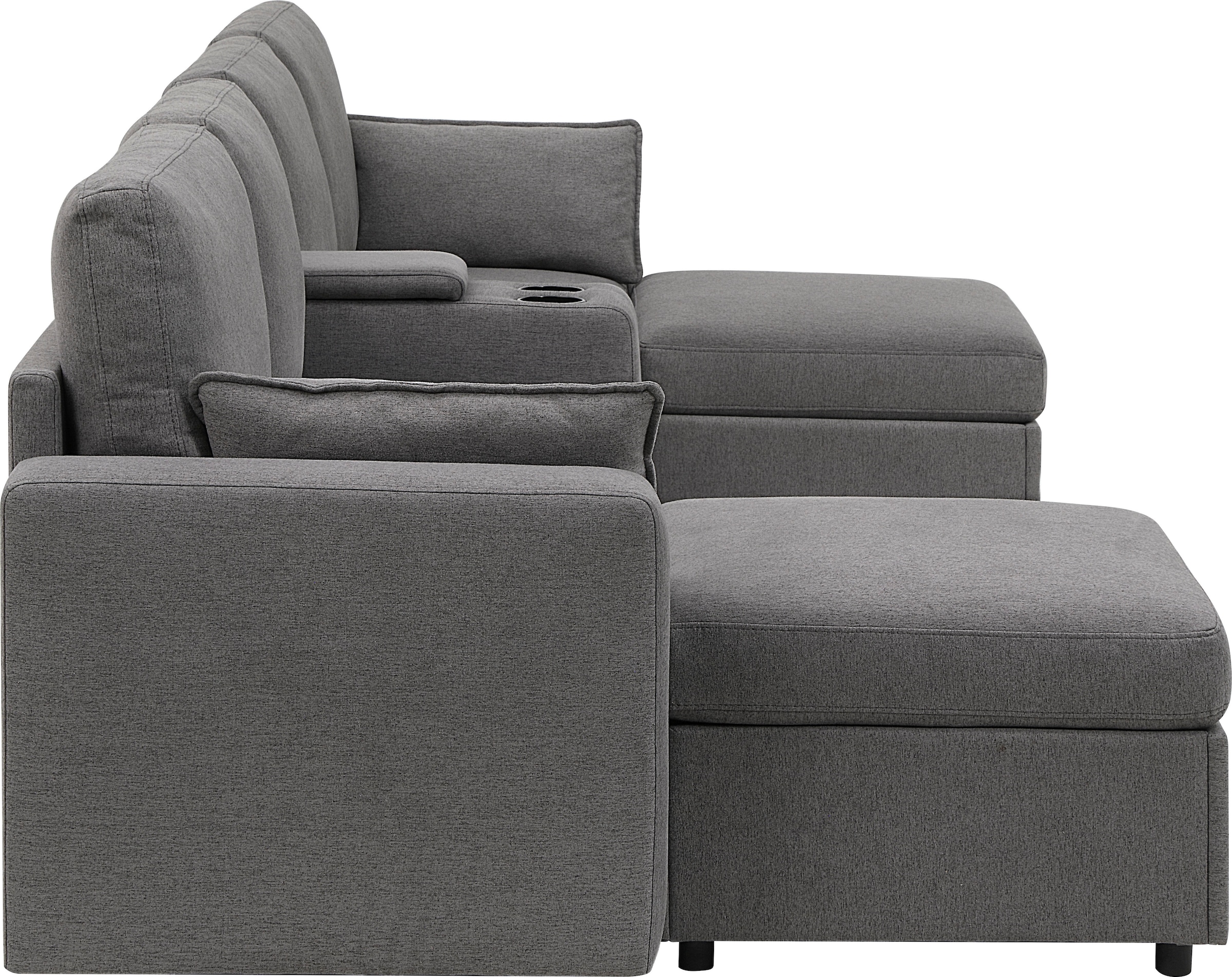 OTTO home Wohnlandschaft »Ulrik, U-Form, Breite: 315cm« mit Stauraum unter den Sitzen, inkl Stauraumkonsole mit Becherhaltern