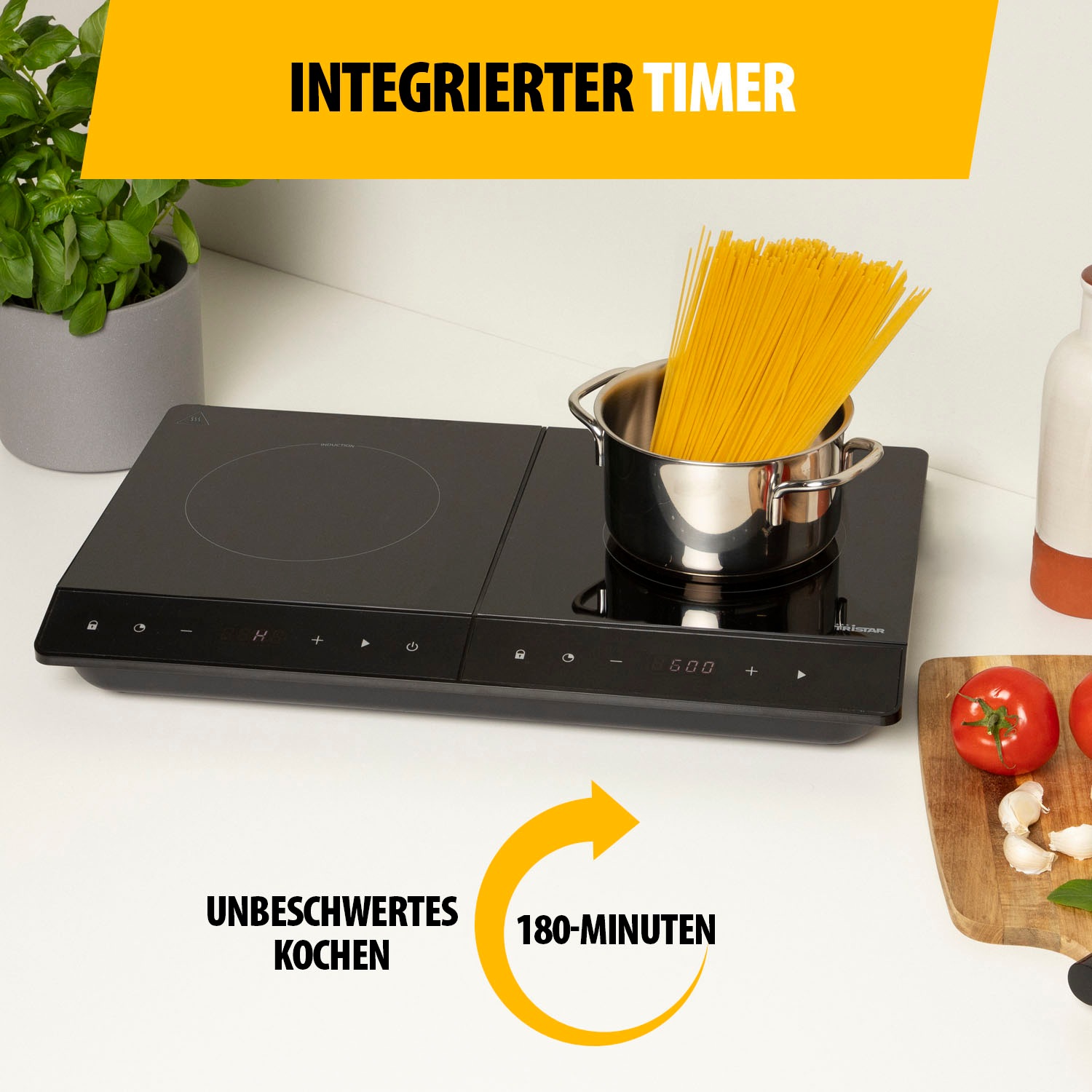 TRISTAR Doppel-Induktionskochplatte "IK-6162 – Energieeffizient", B:52,2cm H:6,1cm T:32cm, schwarz, Kochplatten