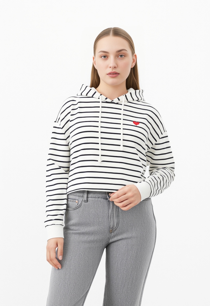 pieces "PCCHILLI LS HOODIE STRIPES EMB NOOS BC", Baumwollmischung, regular fit