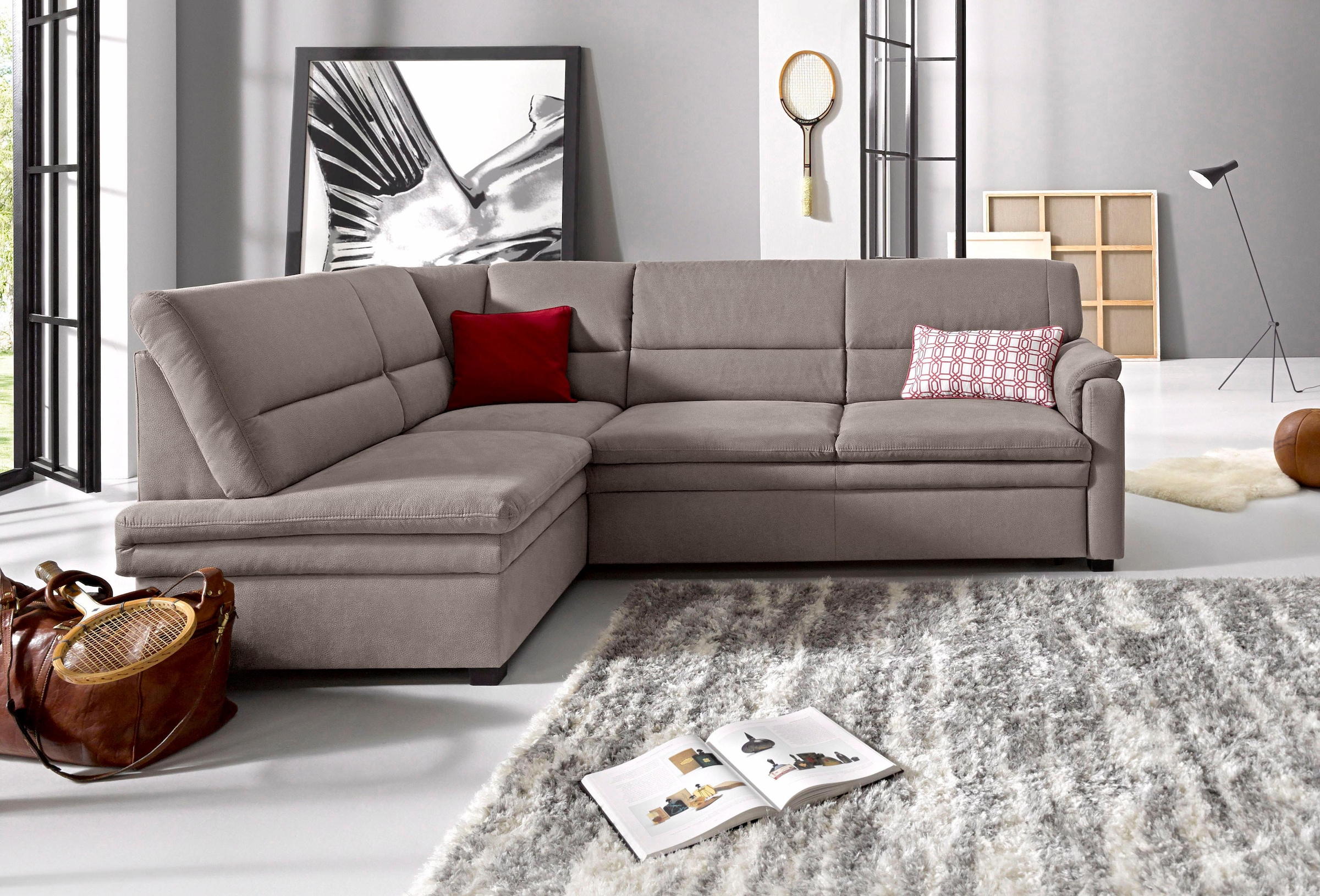 sit&more Ecksofa »Pisa L-Form«, mit Federkern, wahlweise mit Bettfunktion