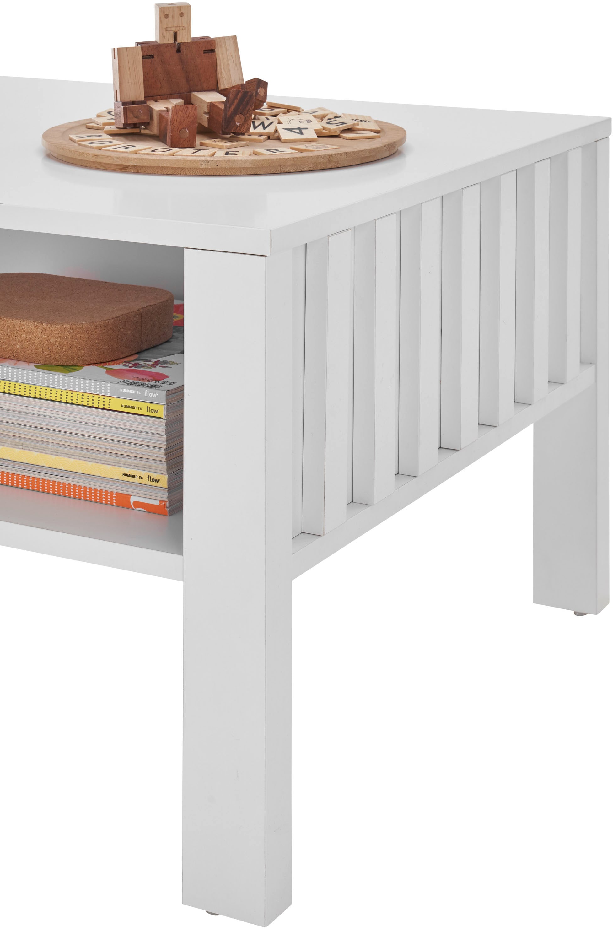 Stolkom Couchtisch »Mao weiß matt, Wohnzimmertisch, BxHxT 108x42,5x60 cm«, Lamellen Optik, 1 Schublade und 1 offenes Fach